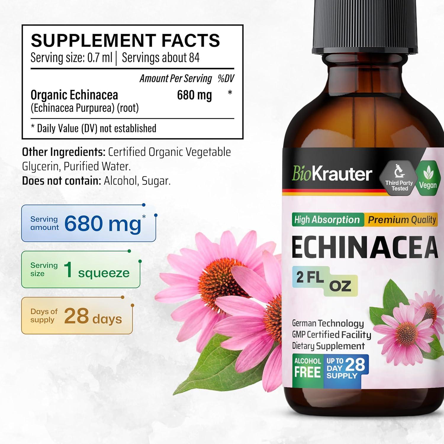 Tintura de Echinacea BioKrauter 59.15 ml - Vegana y Sin Alcohol