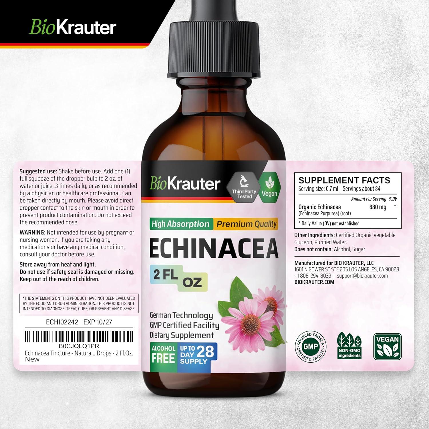 Tintura de Echinacea BioKrauter 59.15 ml - Vegana y Sin Alcohol