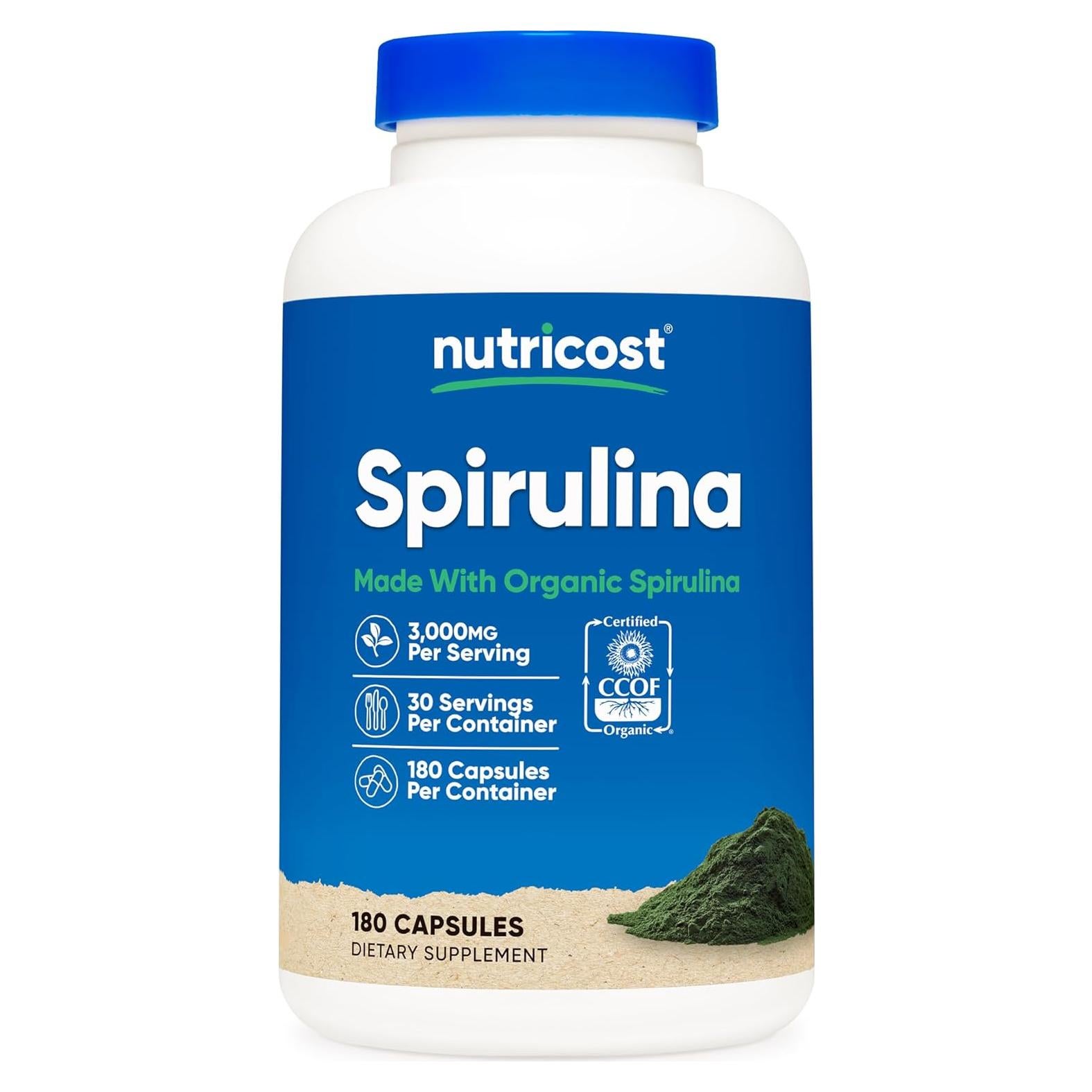 Espirulina Orgánica Nutricost 3000mg 180 Cápsulas Vegetariano