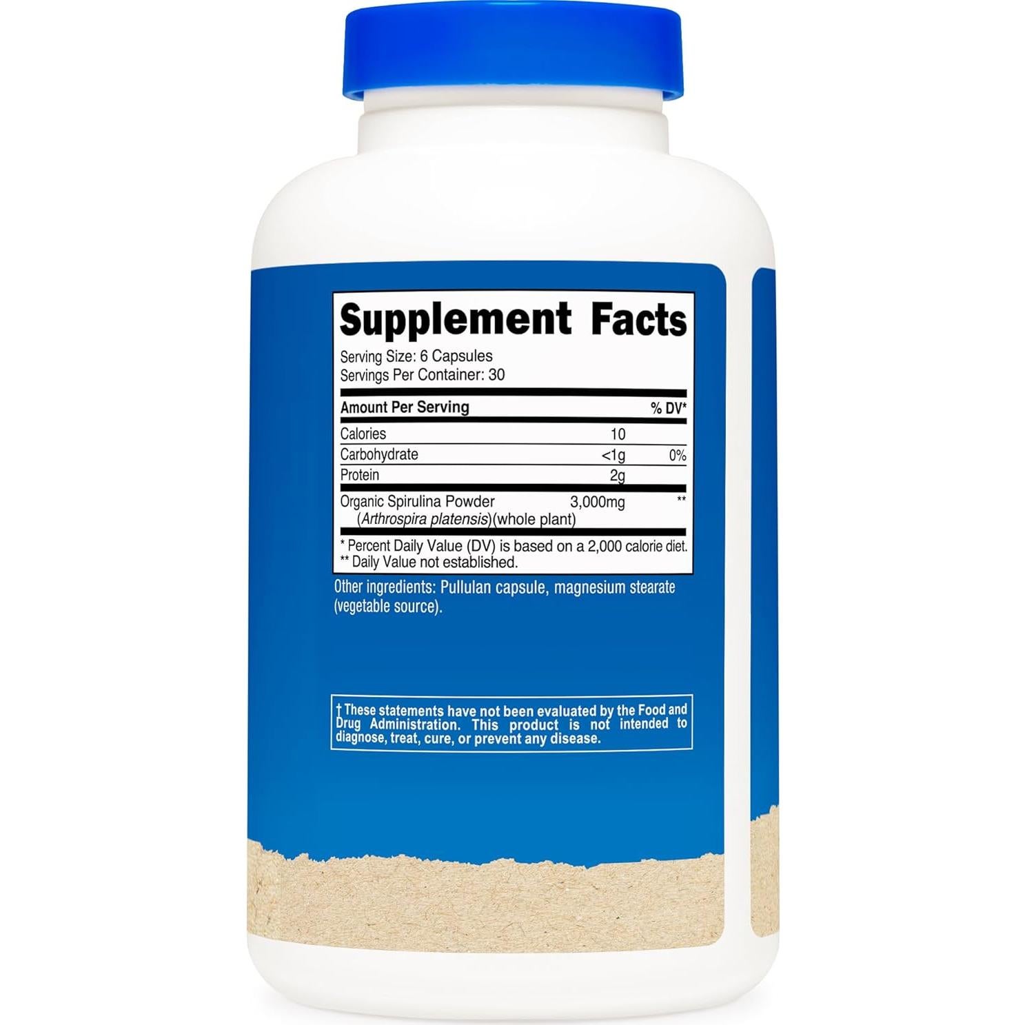 Espirulina Orgánica Nutricost 3000mg 180 Cápsulas Vegetariano