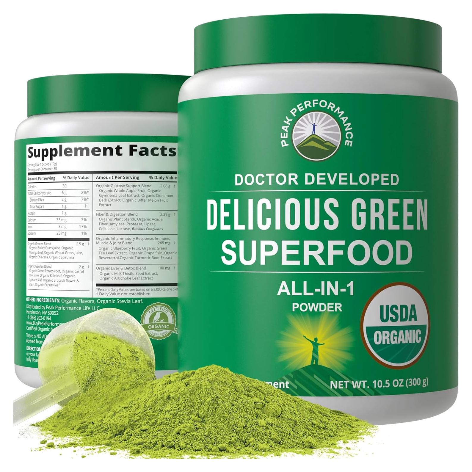 Polvo Superalimento Verde Orgánico Peak Performance 299g