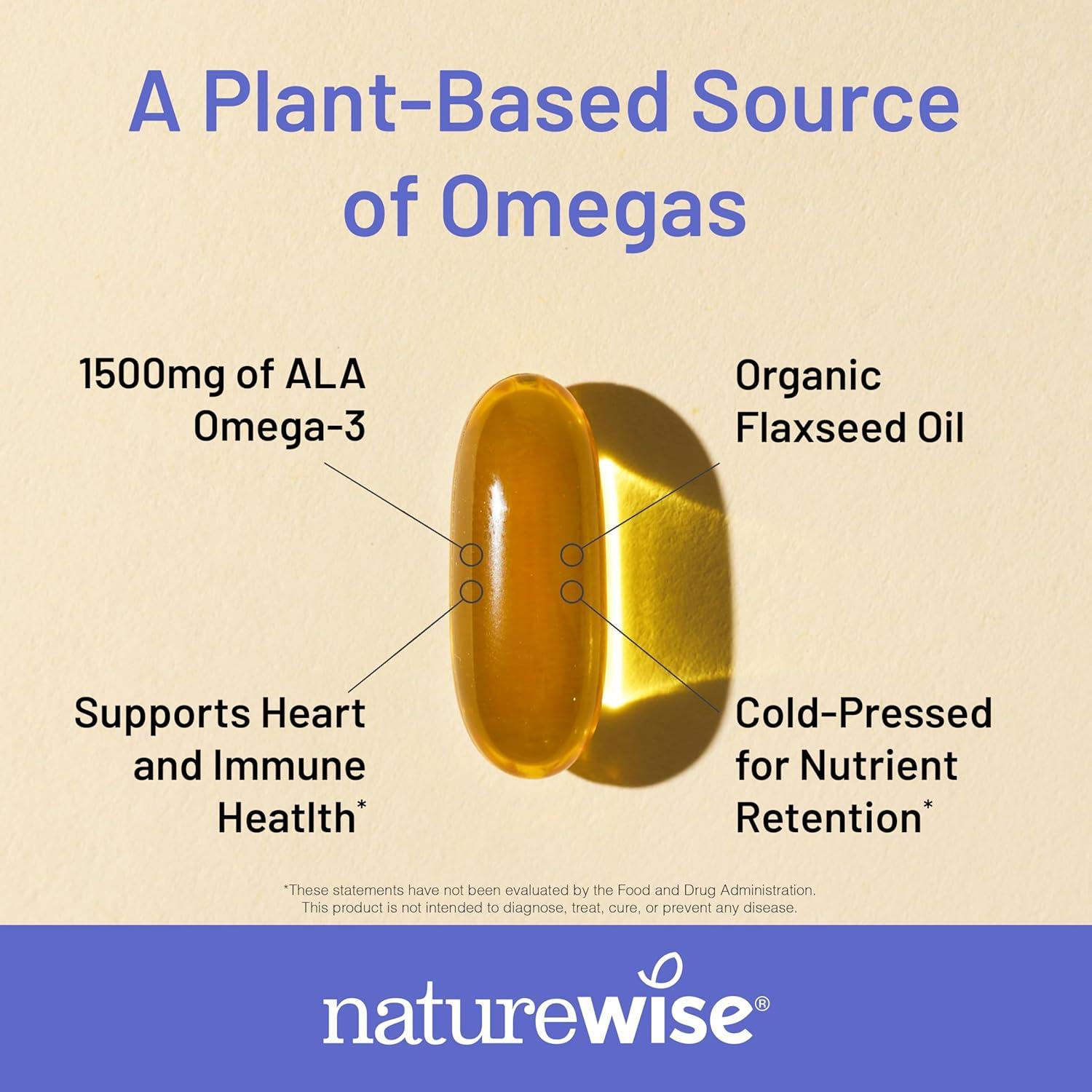 NatureWise Aceite de Semilla de Lino 3000 mg Omega 3 ALA 90 Cápsulas