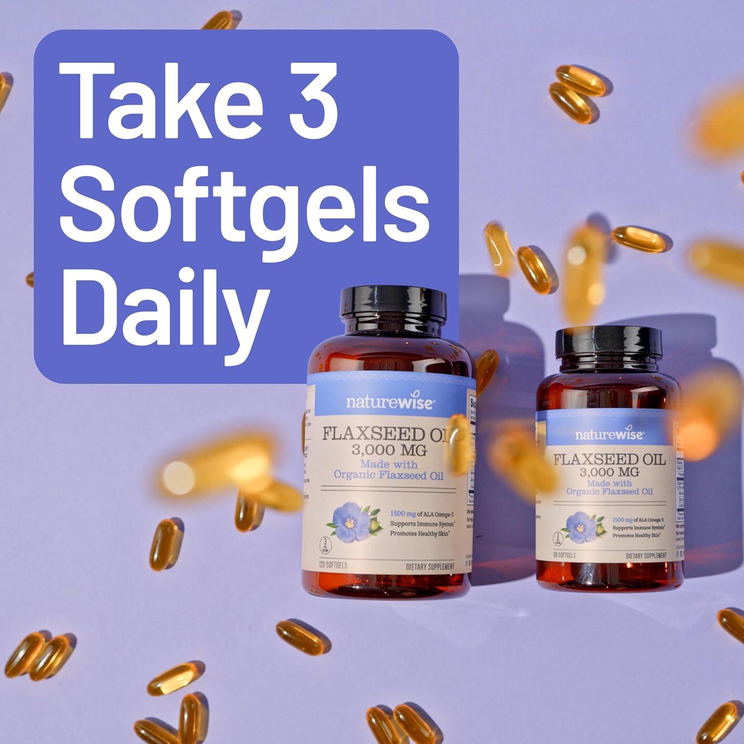 NatureWise Aceite de Semilla de Lino 3000 mg Omega 3 ALA 90 Cápsulas