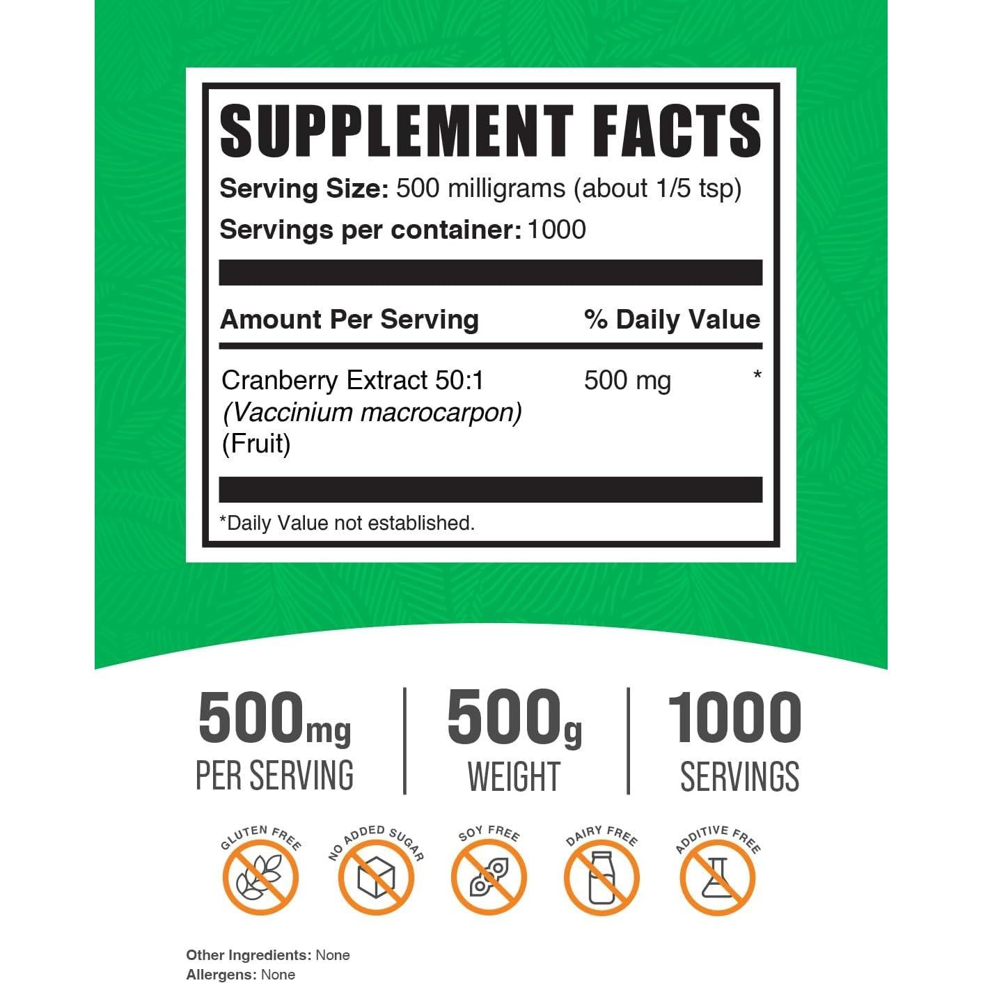 Polvo de Extracto de Arándano BulkSupplements 500g - Vegano y Sin Gluten