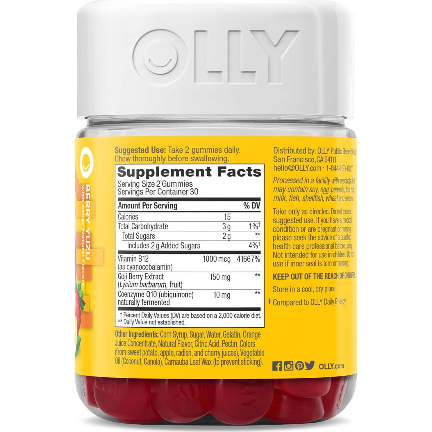 Gomitas Energéticas OLLY Extra Fuerte 60 Unidades B12 CoQ10