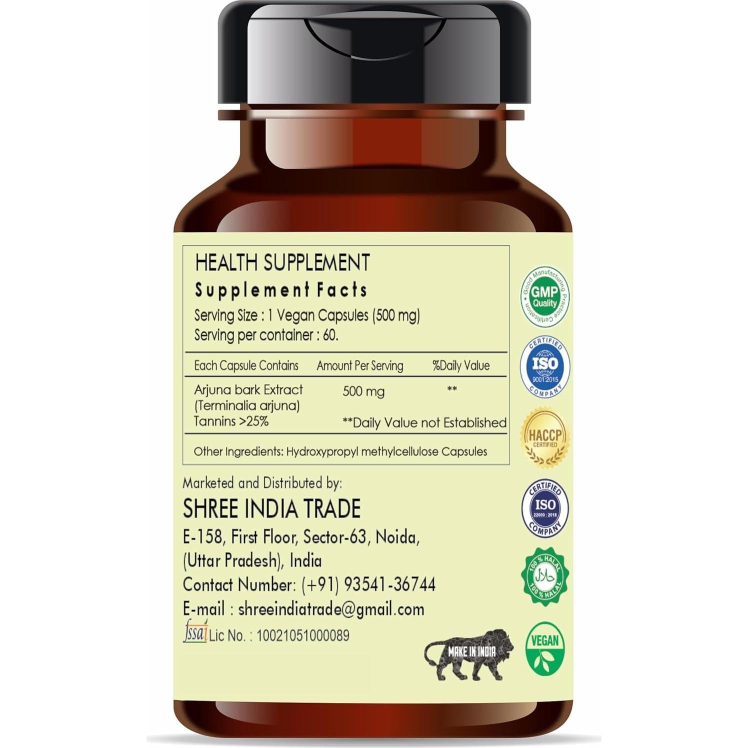 Extracto de Arjuna 500mg - 60 Cápsulas Vegetarianas AYURVEDASHREE