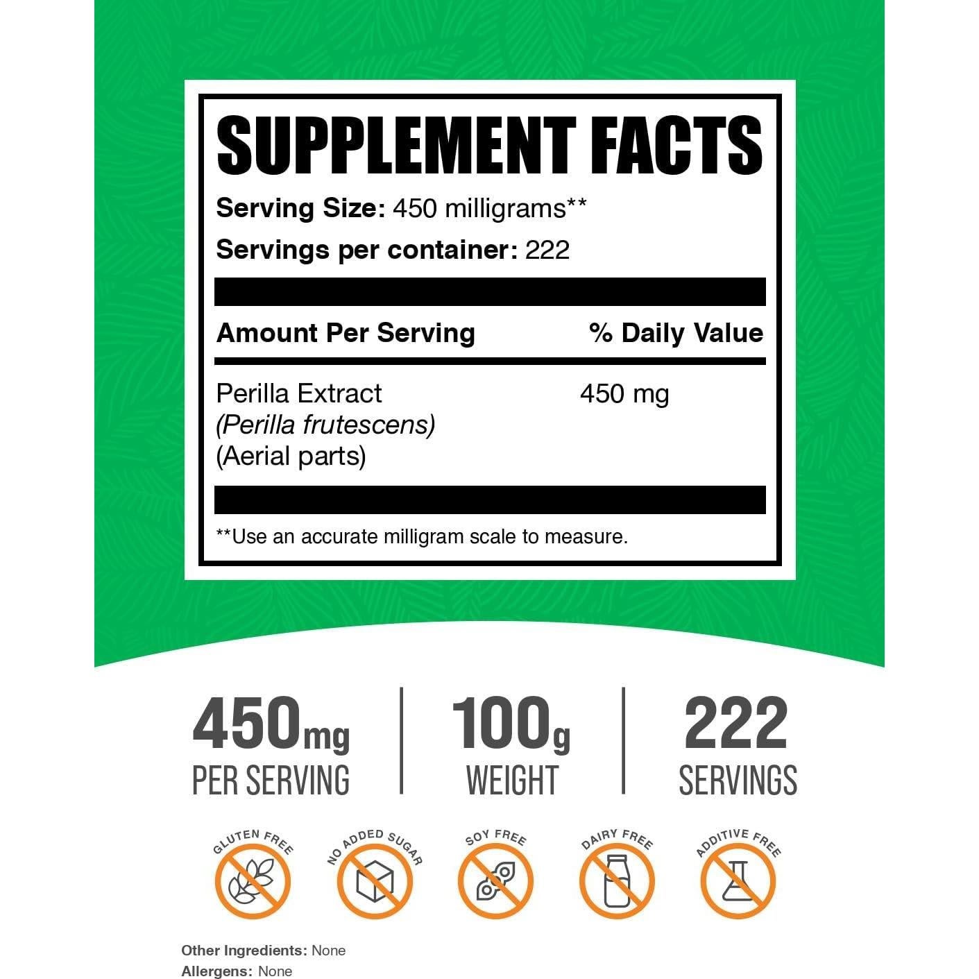 Polvo de Extracto de Perilla BulkSupplements 100g Vegano Sin Gluten