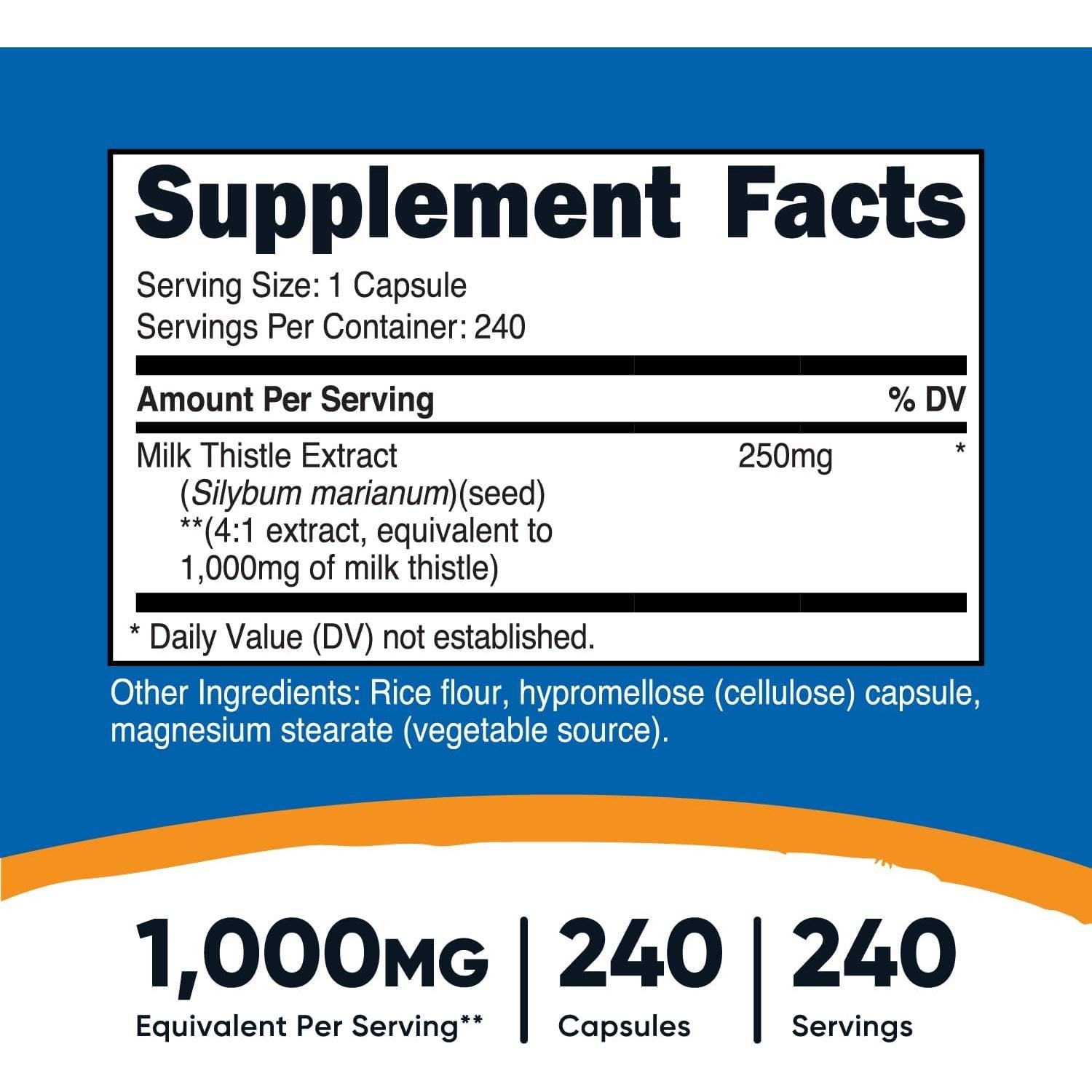 Nutricost Cardo Mariano 1000mg 120 Cápsulas Veganas Sin Gluten