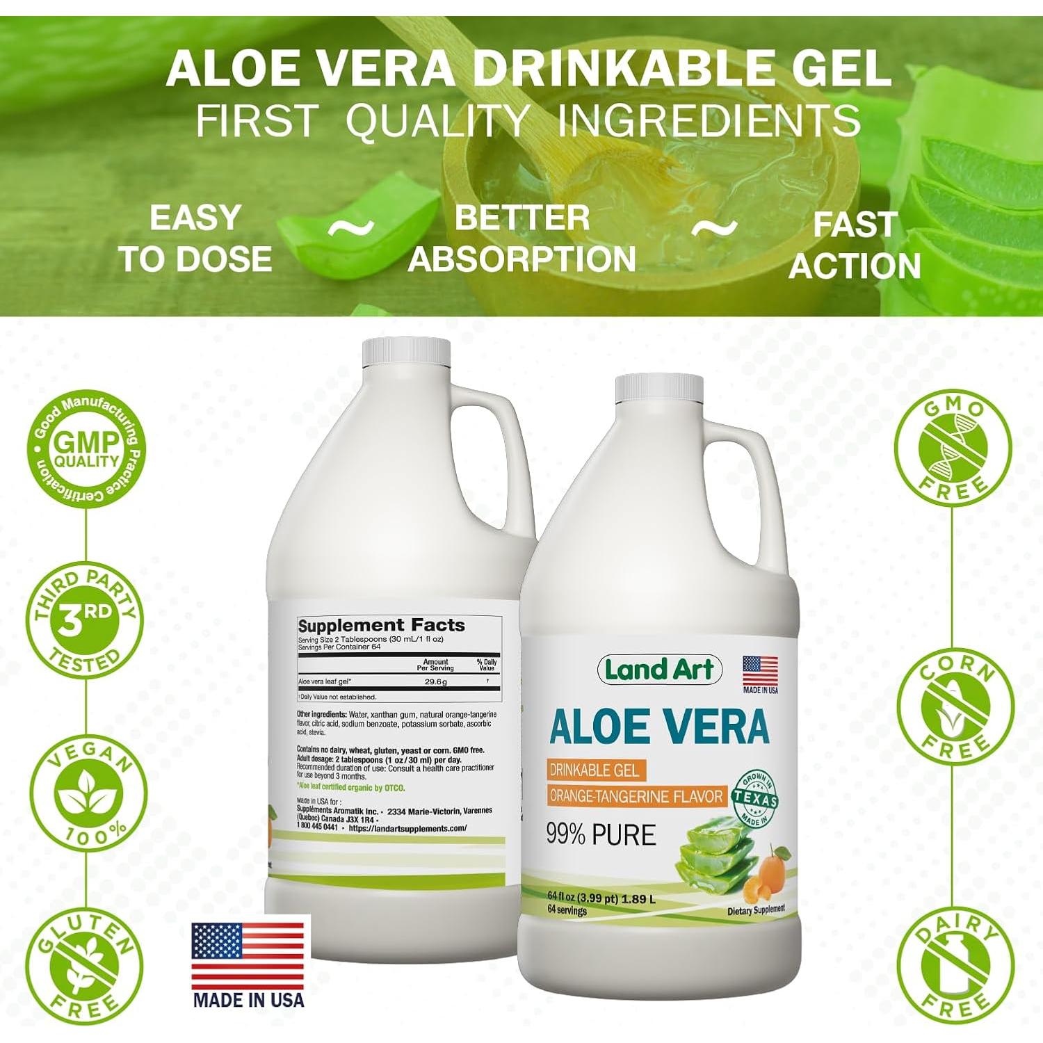 Gel Bebible de Aloe Vera Puro Land Art 1.89 L Sabor Naranja y Mandarina
