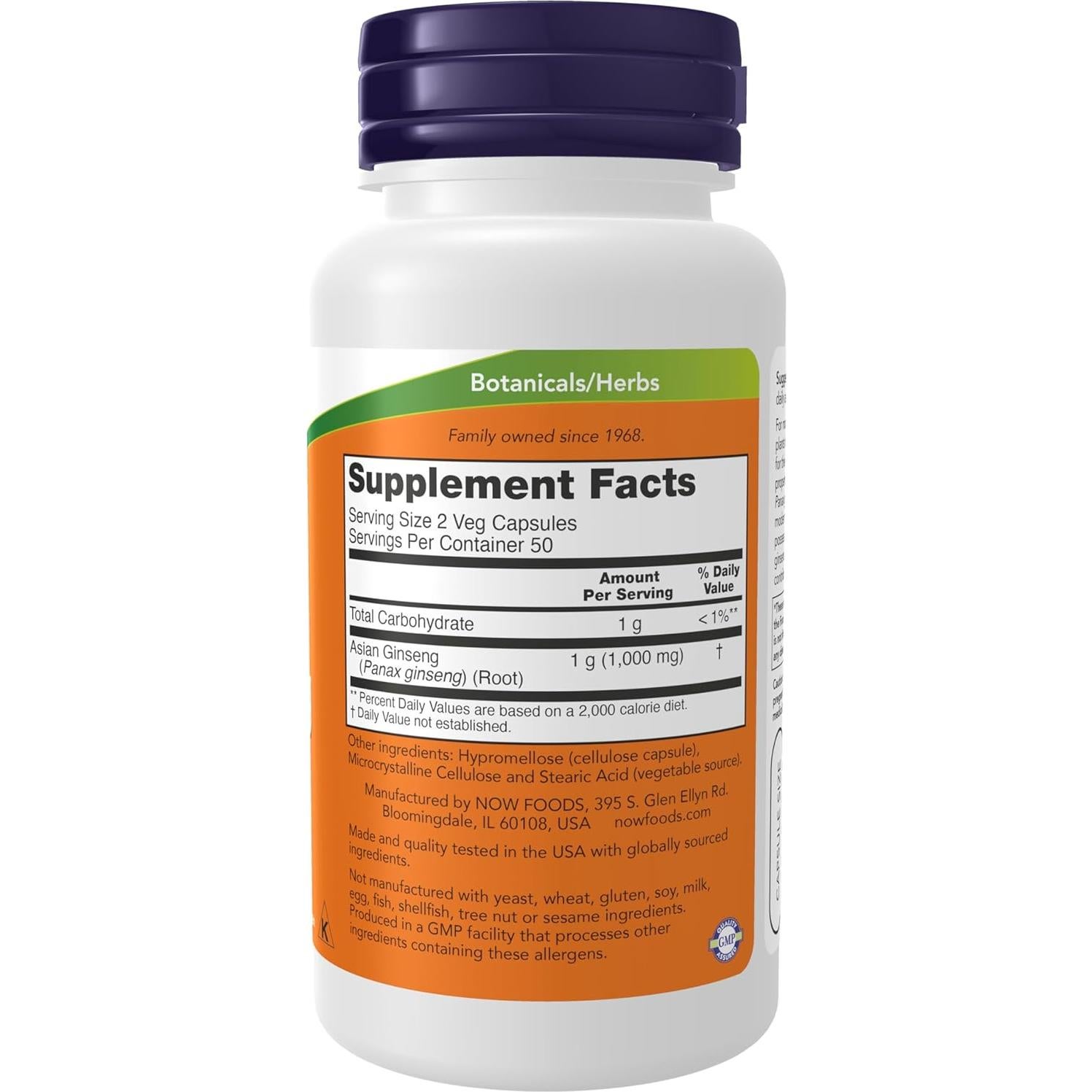 Suplemento Ginseng Panax NOW Foods 500 mg 100 Cápsulas Veganas
