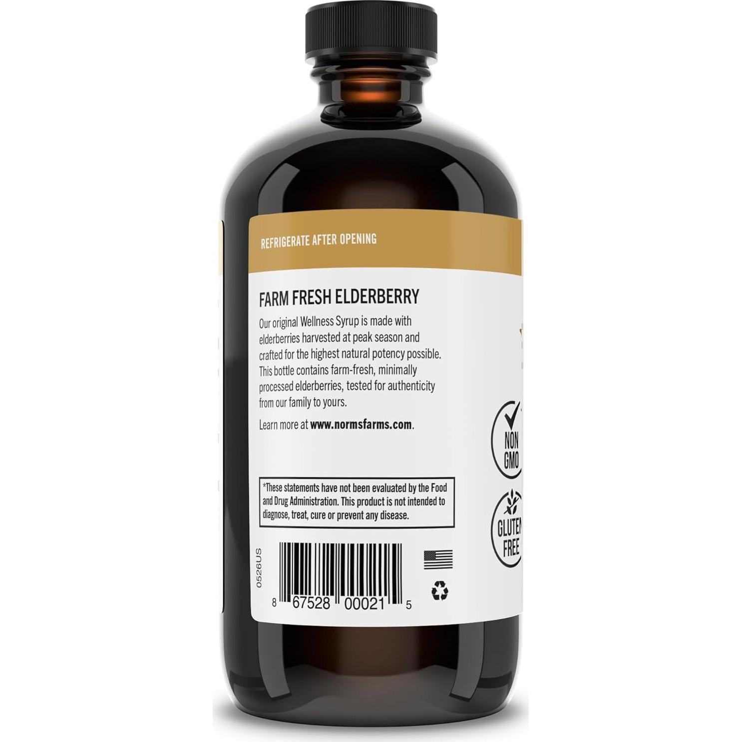 Jarabe de Saúco Negro Norm's Farms con Miel y Canela - 227 g