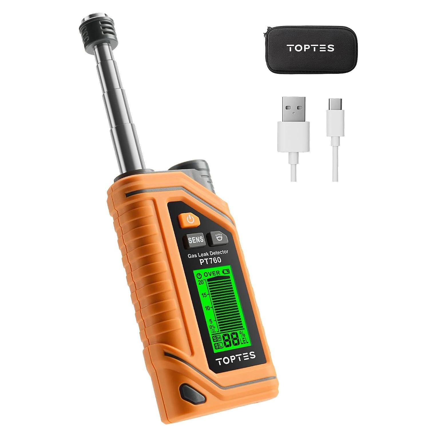 Detector de Fugas de Gas Natural TOPTES PT760 con Sonda 30.48 cm