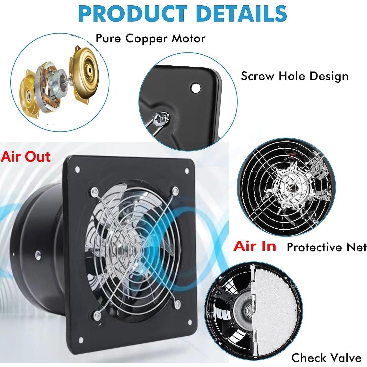 Ventilador de Escape Aydomer 40W 6" Pared Negro Eficiente