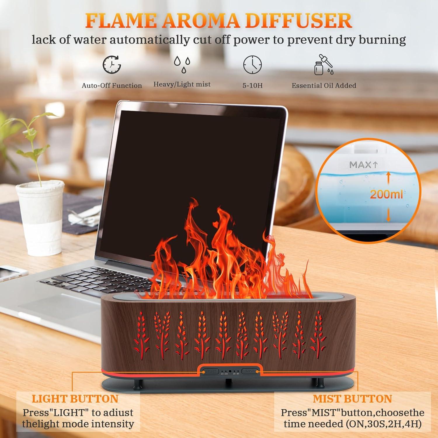 Difusor de Aceite Esencial Rivola 200ml con Llama LED y Temporizador