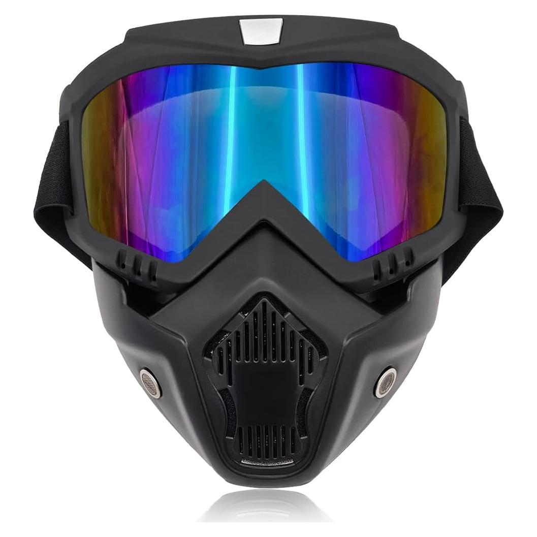 Gafas de Motocicleta Povtii con Máscara Facial Removible