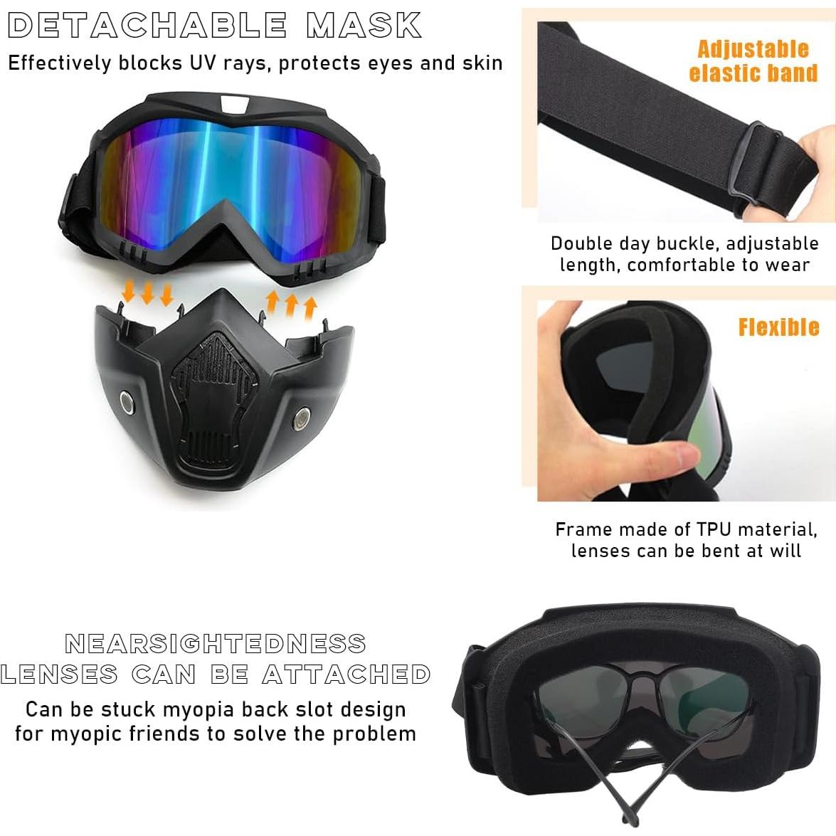Gafas de Motocicleta Povtii con Máscara Facial Removible