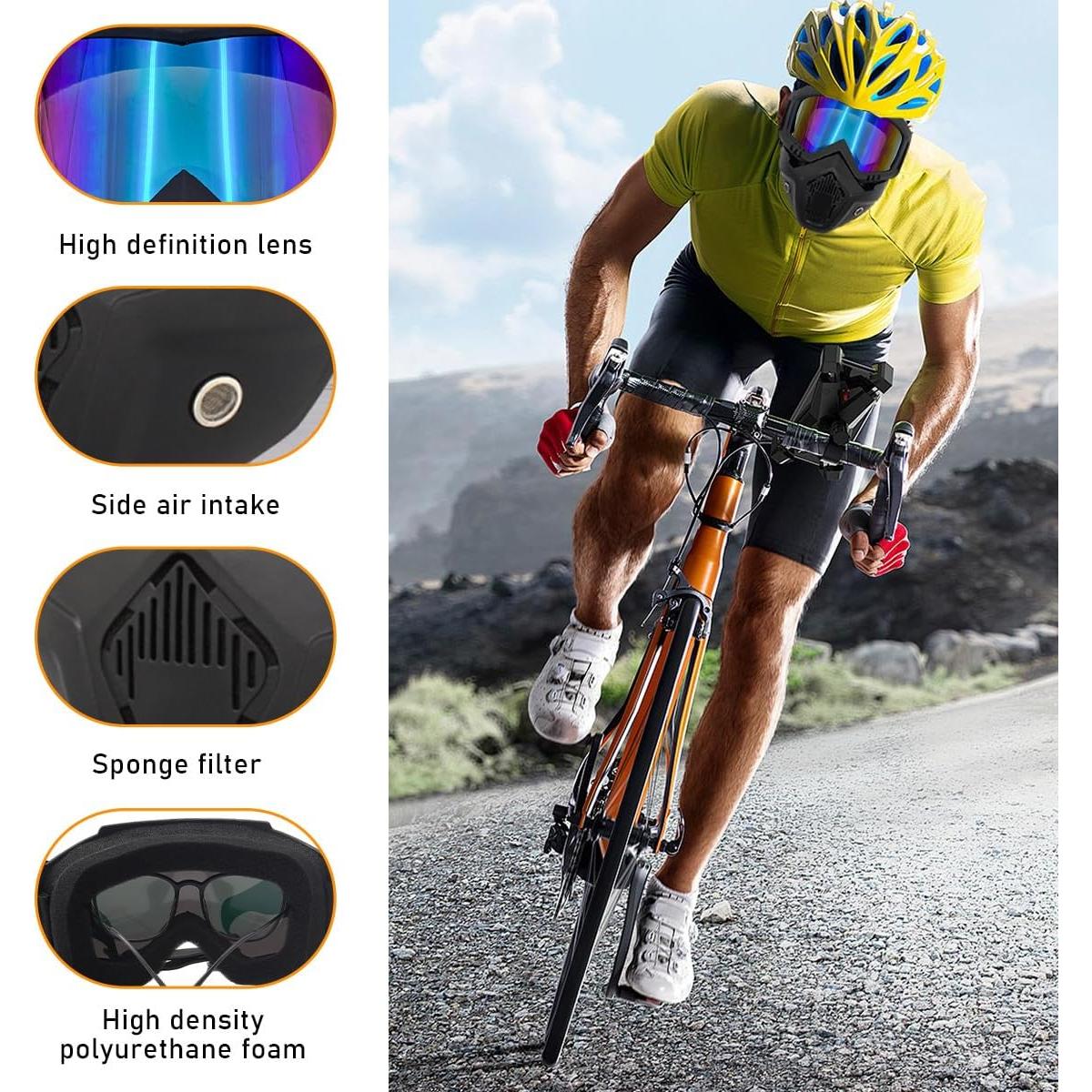 Gafas de Motocicleta Povtii con Máscara Facial Removible