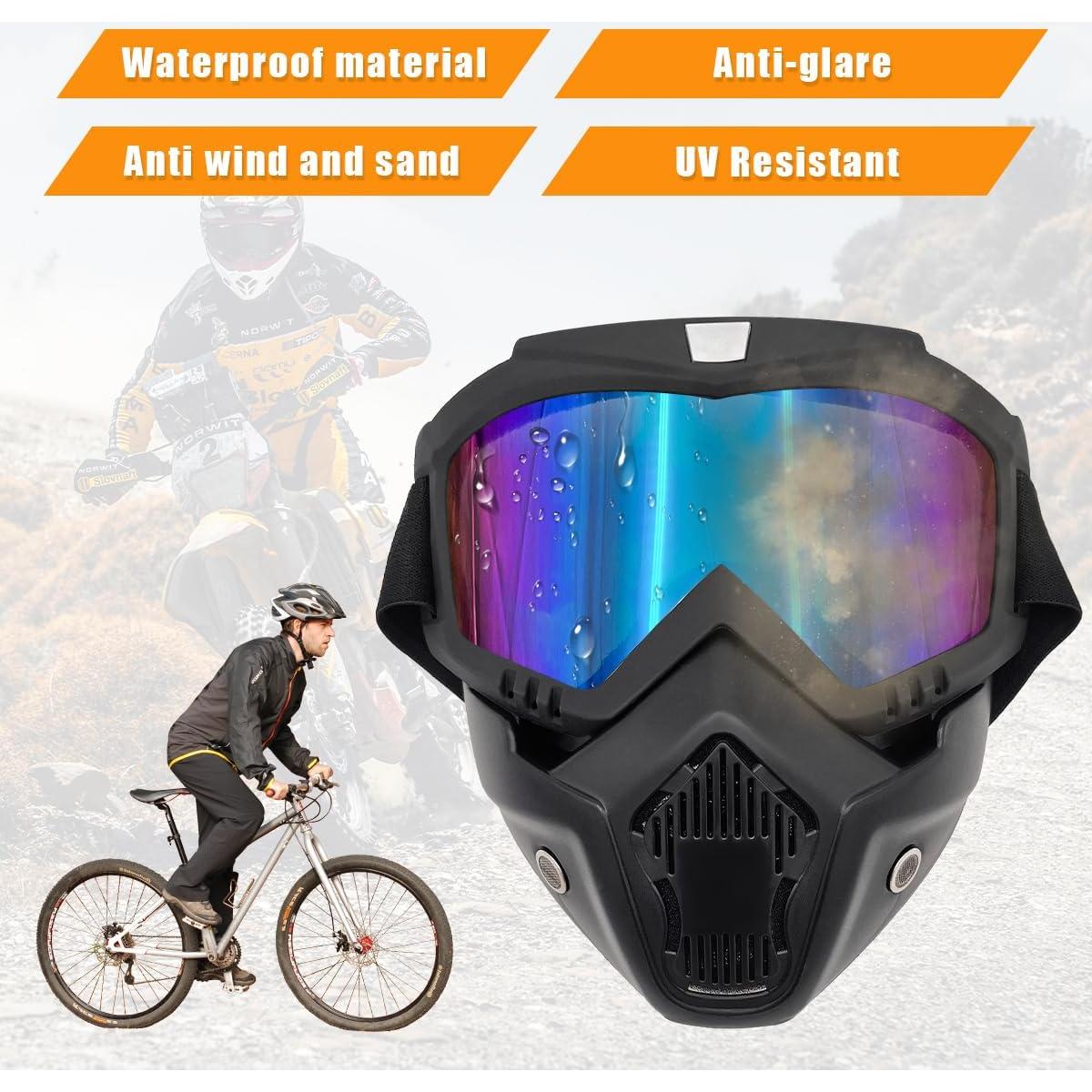 Gafas de Motocicleta Povtii con Máscara Facial Removible