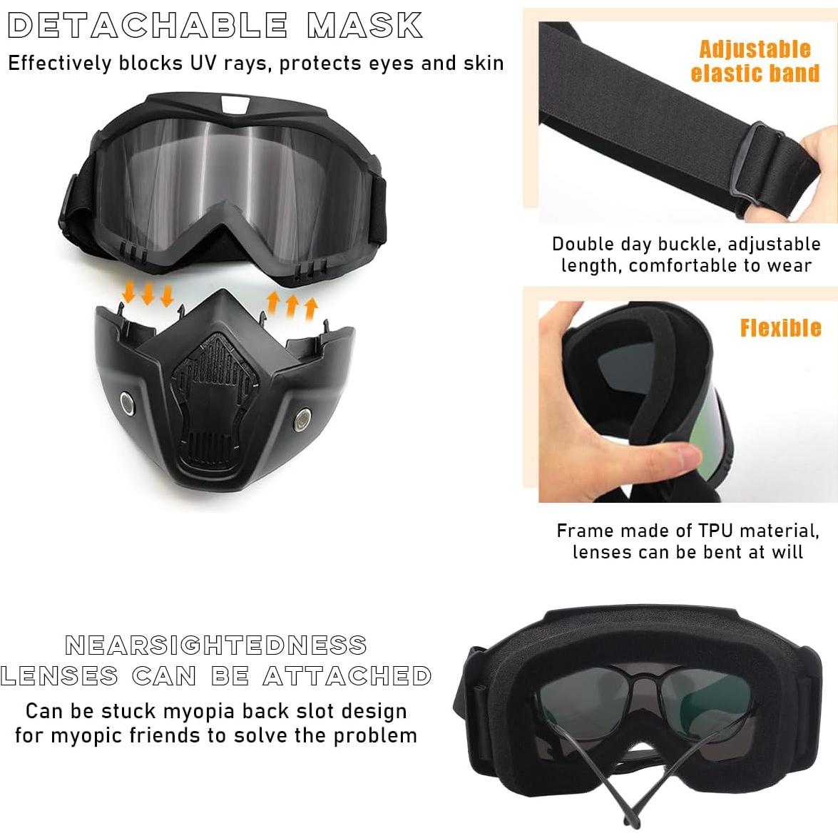 Gafas de Motocicleta Povtii con Máscara Facial Gris