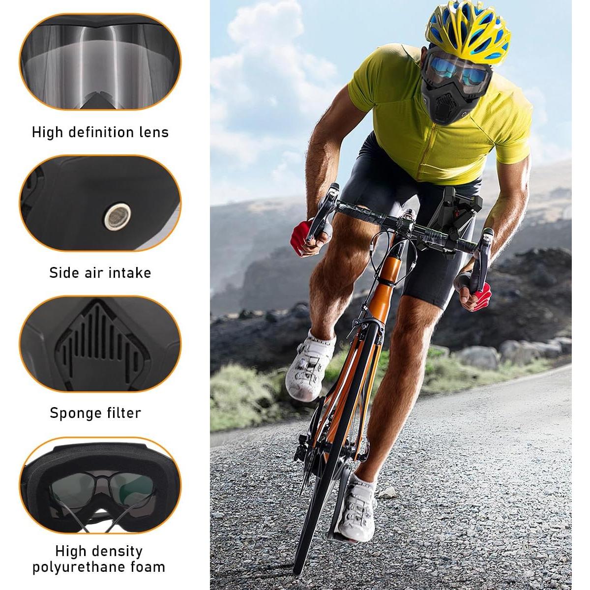 Gafas de Motocicleta Povtii con Máscara Facial Gris