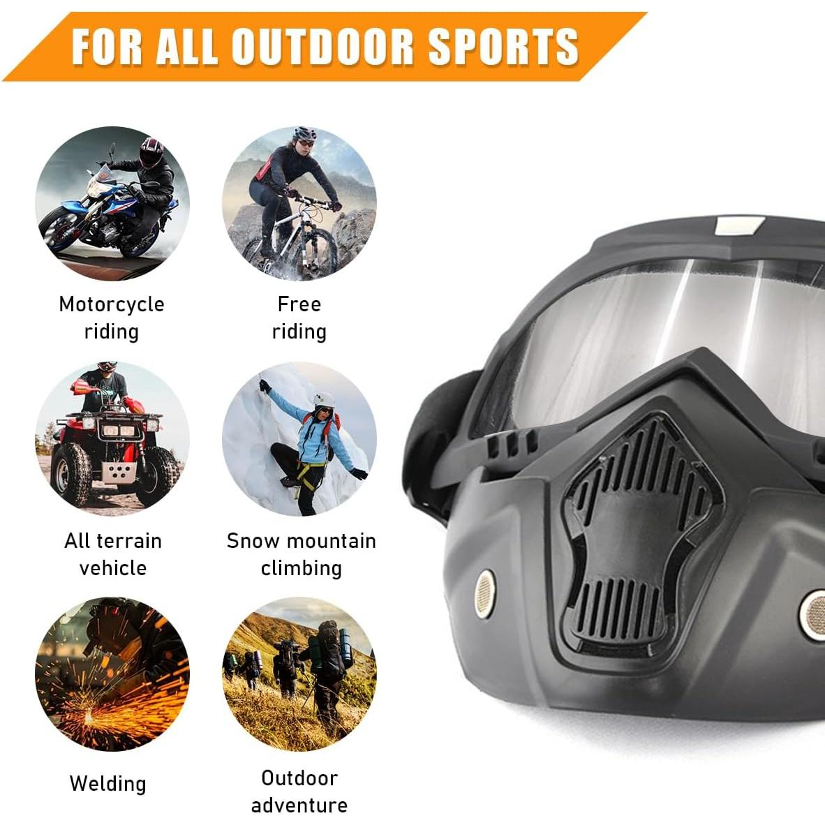 Gafas de Motocicleta Povtii con Máscara Facial Removible