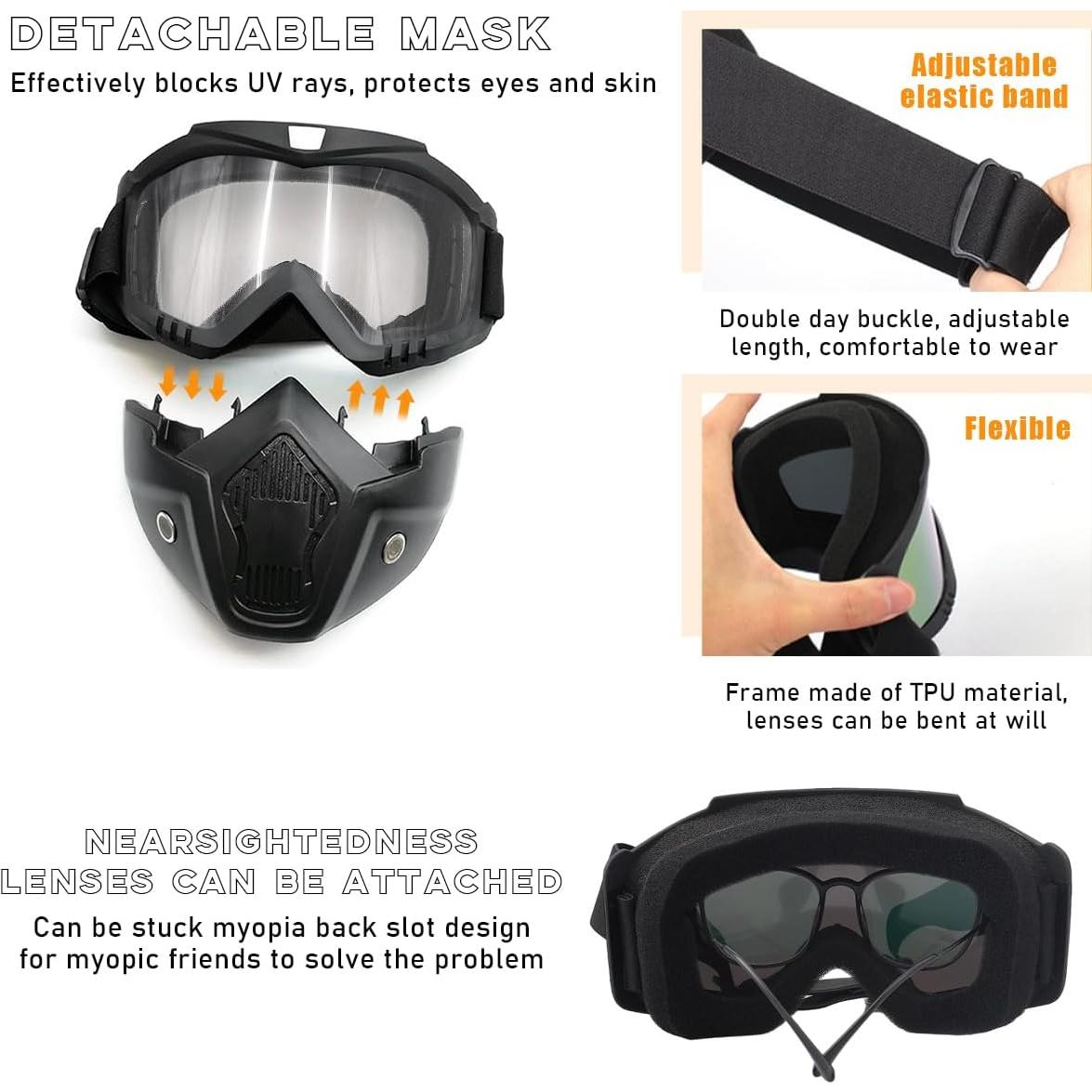 Gafas de Motocicleta Povtii con Máscara Facial Removible