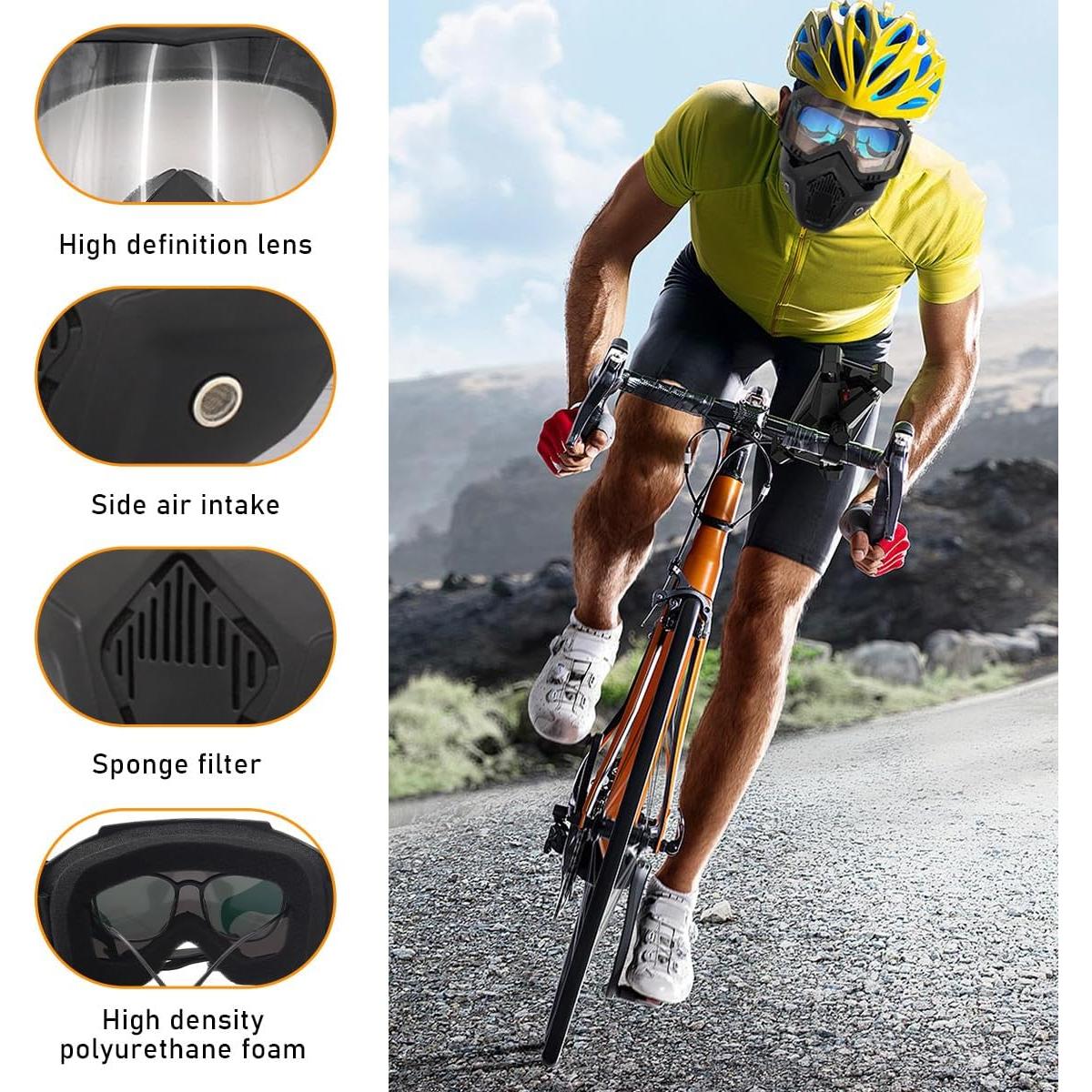 Gafas de Motocicleta Povtii con Máscara Facial Removible