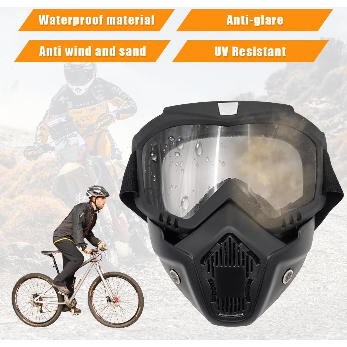 Gafas de Motocicleta Povtii con Máscara Facial Removible