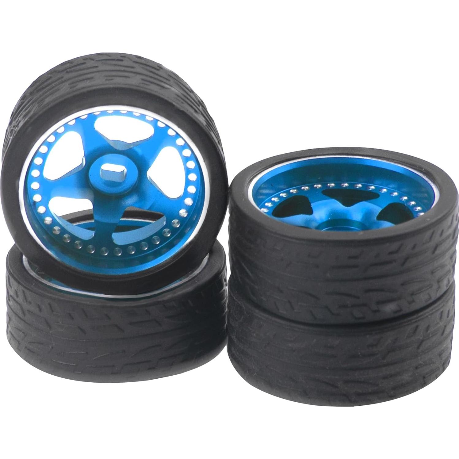 4 Ruedas y Neumáticos de Goma 1/28 ShareGoo para RC Azul