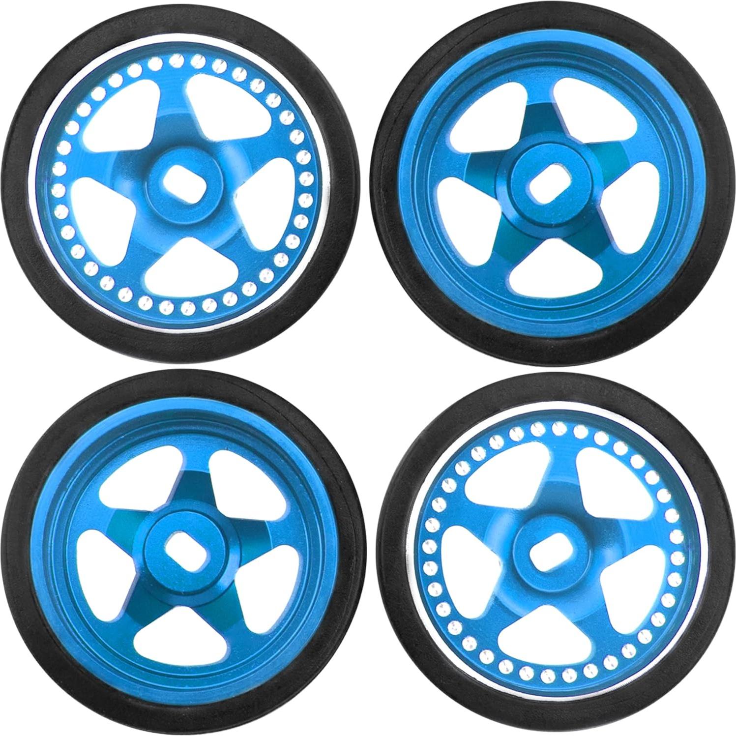 4 Ruedas y Neumáticos de Goma 1/28 ShareGoo para RC Azul