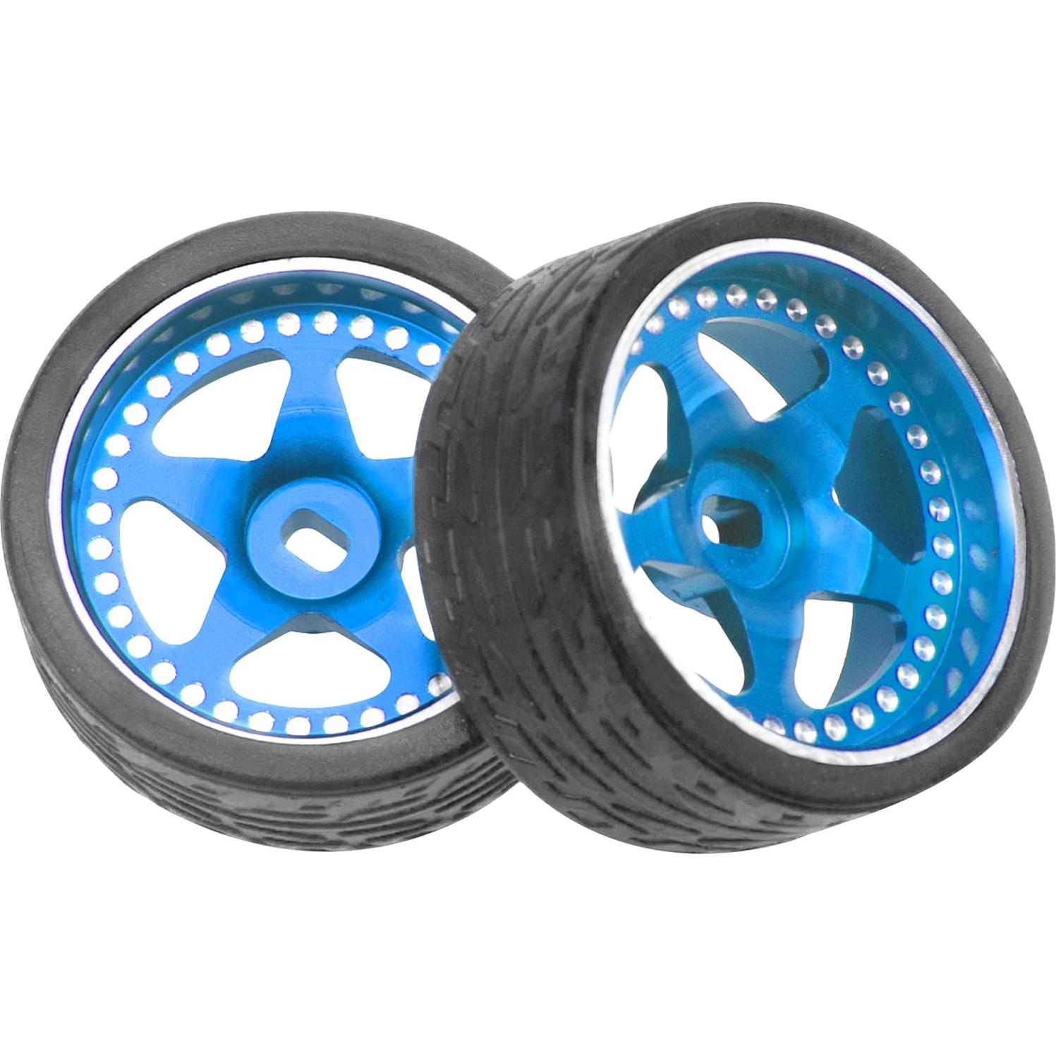 4 Ruedas y Neumáticos de Goma 1/28 ShareGoo para RC Azul