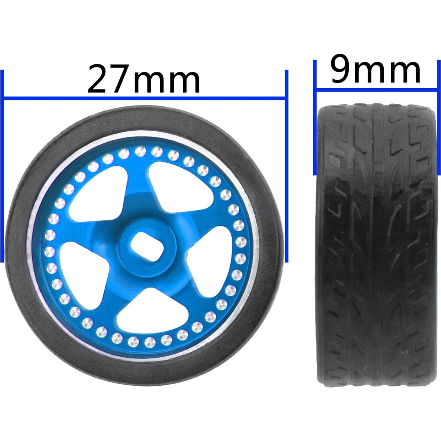 4 Ruedas y Neumáticos de Goma 1/28 ShareGoo para RC Azul