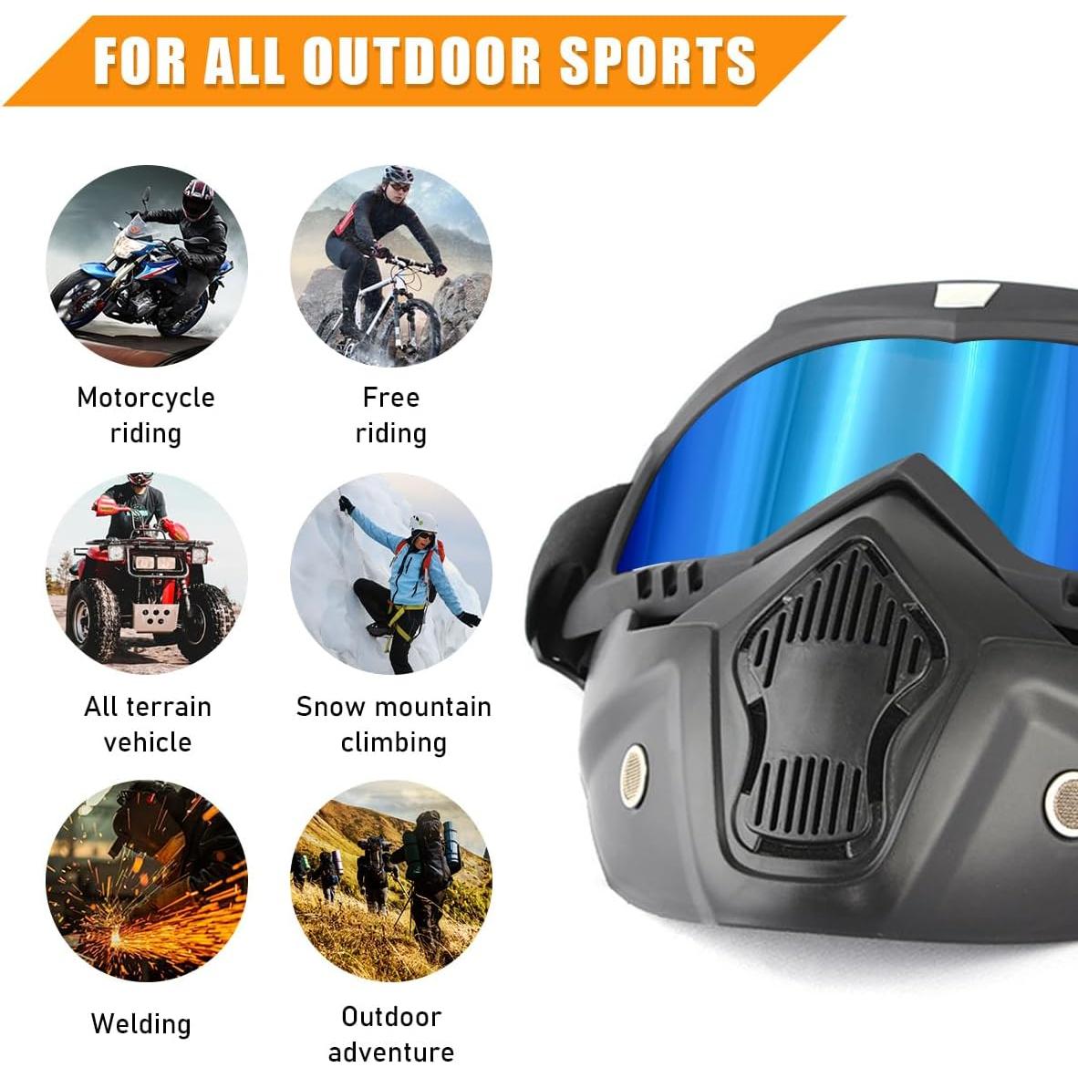 Gafas de Motocicleta Povtii con Máscara Facial Removible