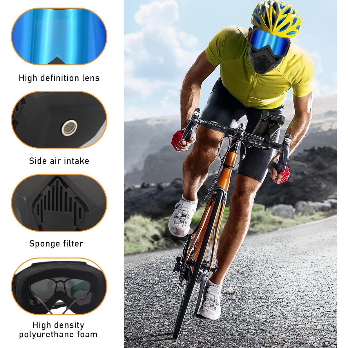 Gafas de Motocicleta Povtii con Máscara Facial Removible