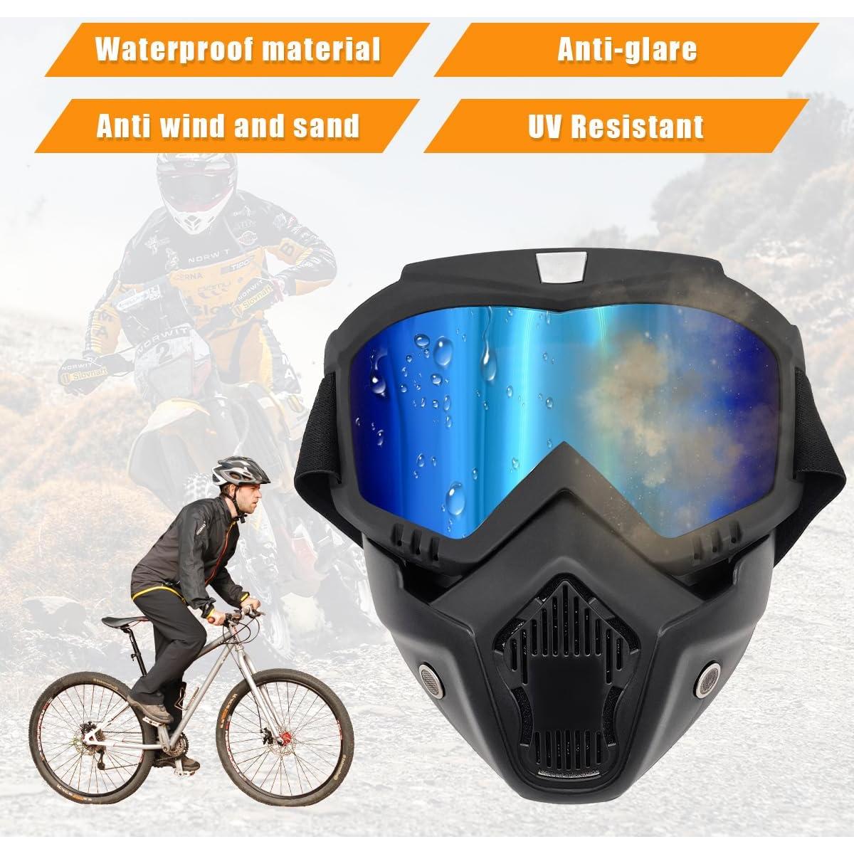 Gafas de Motocicleta Povtii con Máscara Facial Removible