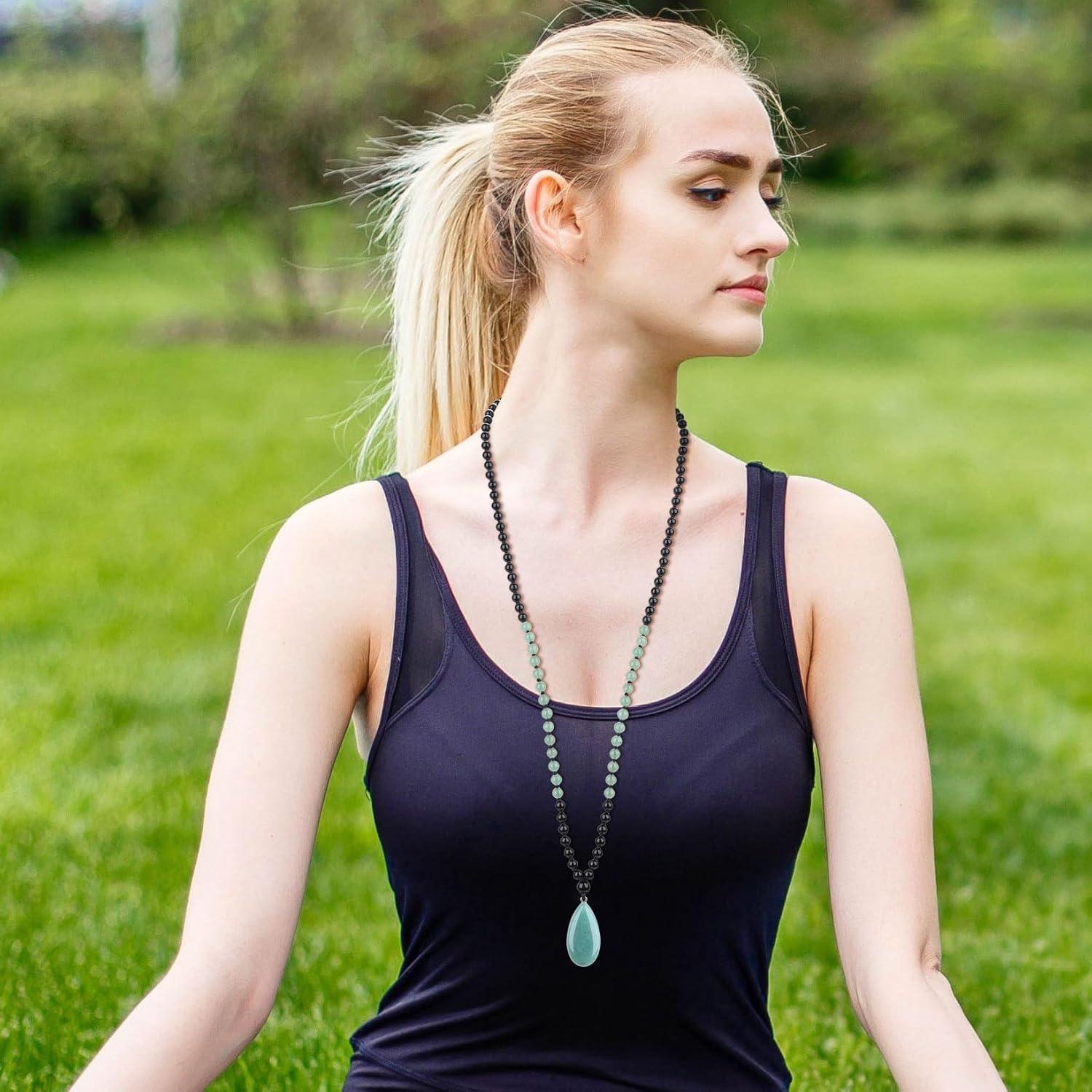 Collar de Cuentas Mala 108 COAI Onyx y Aventurina Verde 78 cm