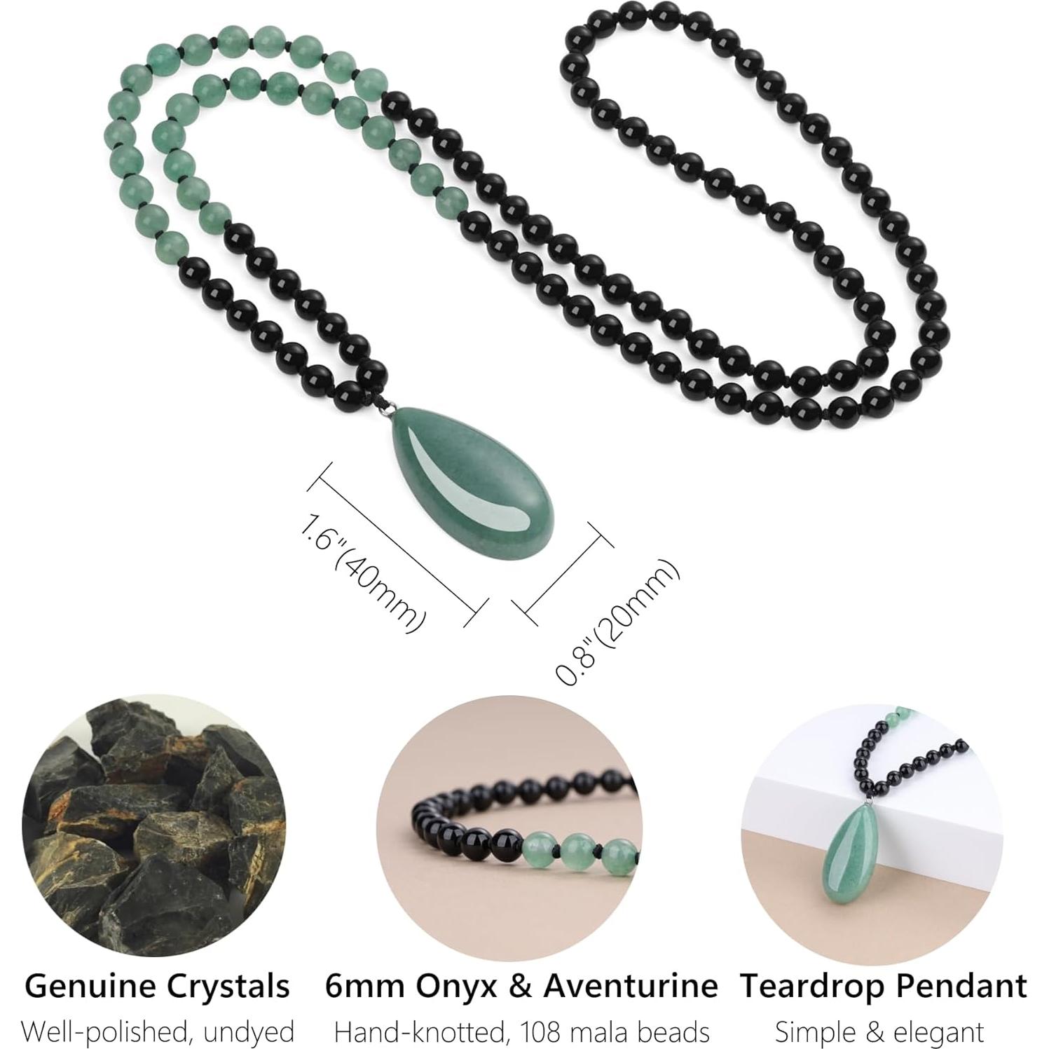 Collar de Cuentas Mala 108 COAI Onyx y Aventurina Verde 78 cm