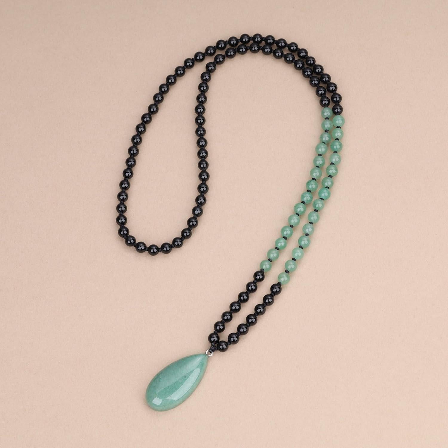 Collar de Cuentas Mala 108 COAI Onyx y Aventurina Verde 78 cm