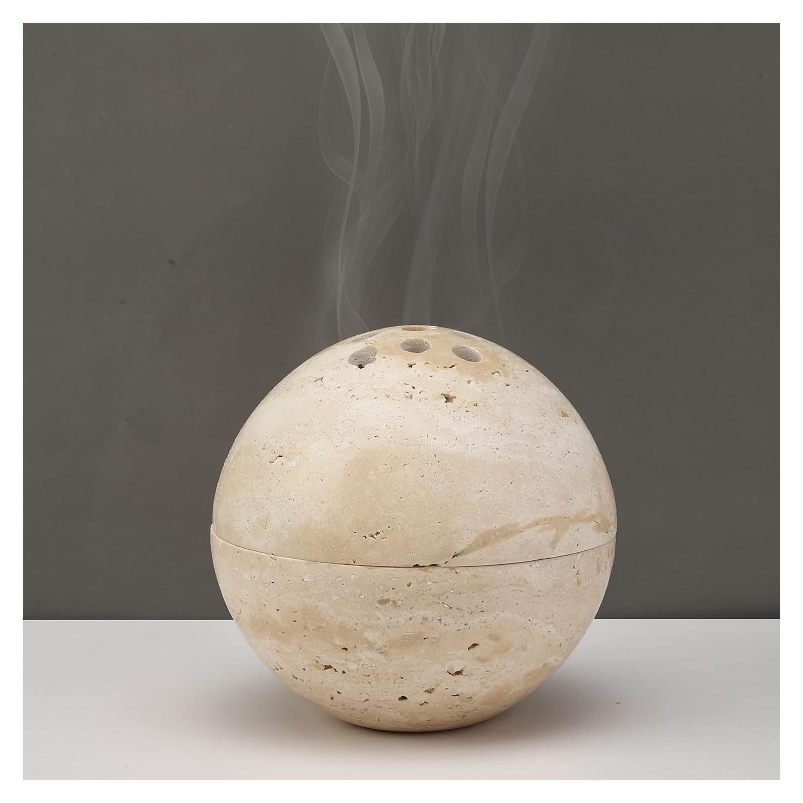 Porta Incienso Esfera de Travertino Natural Natust 10.4 cm