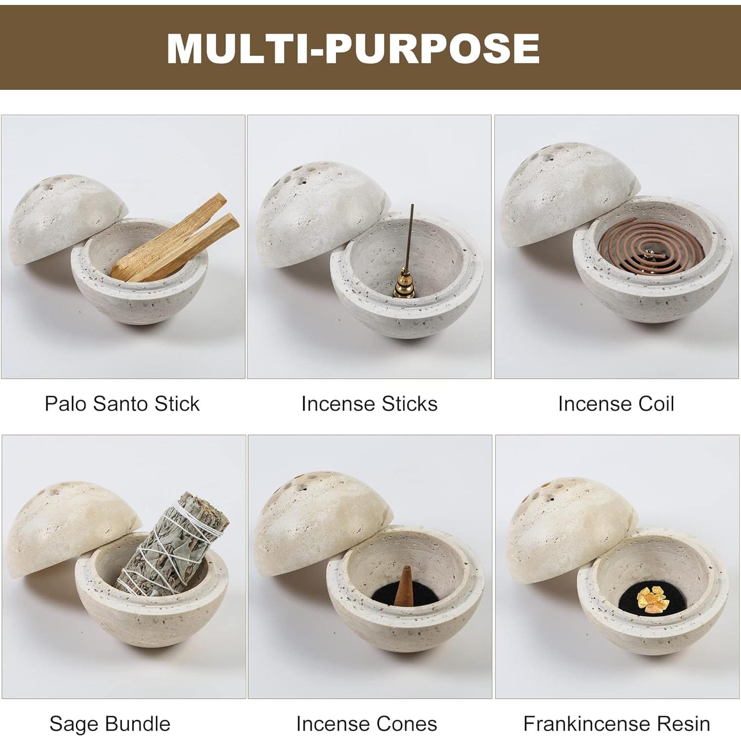 Porta Incienso Esfera de Travertino Natural Natust 10.4 cm