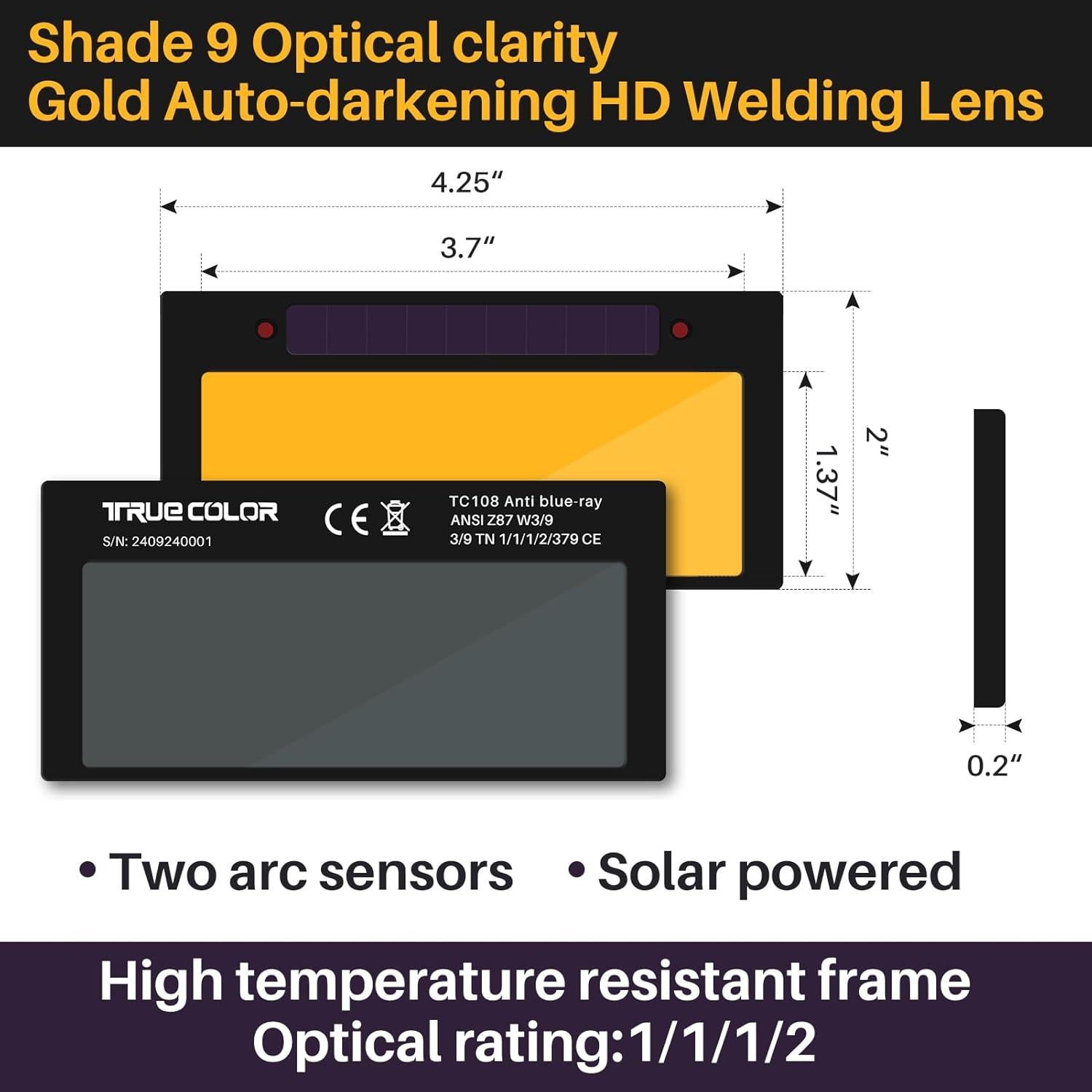Lente de Soldadura Dorado 2x4 1/4 Sombra 9 Inzizik HD