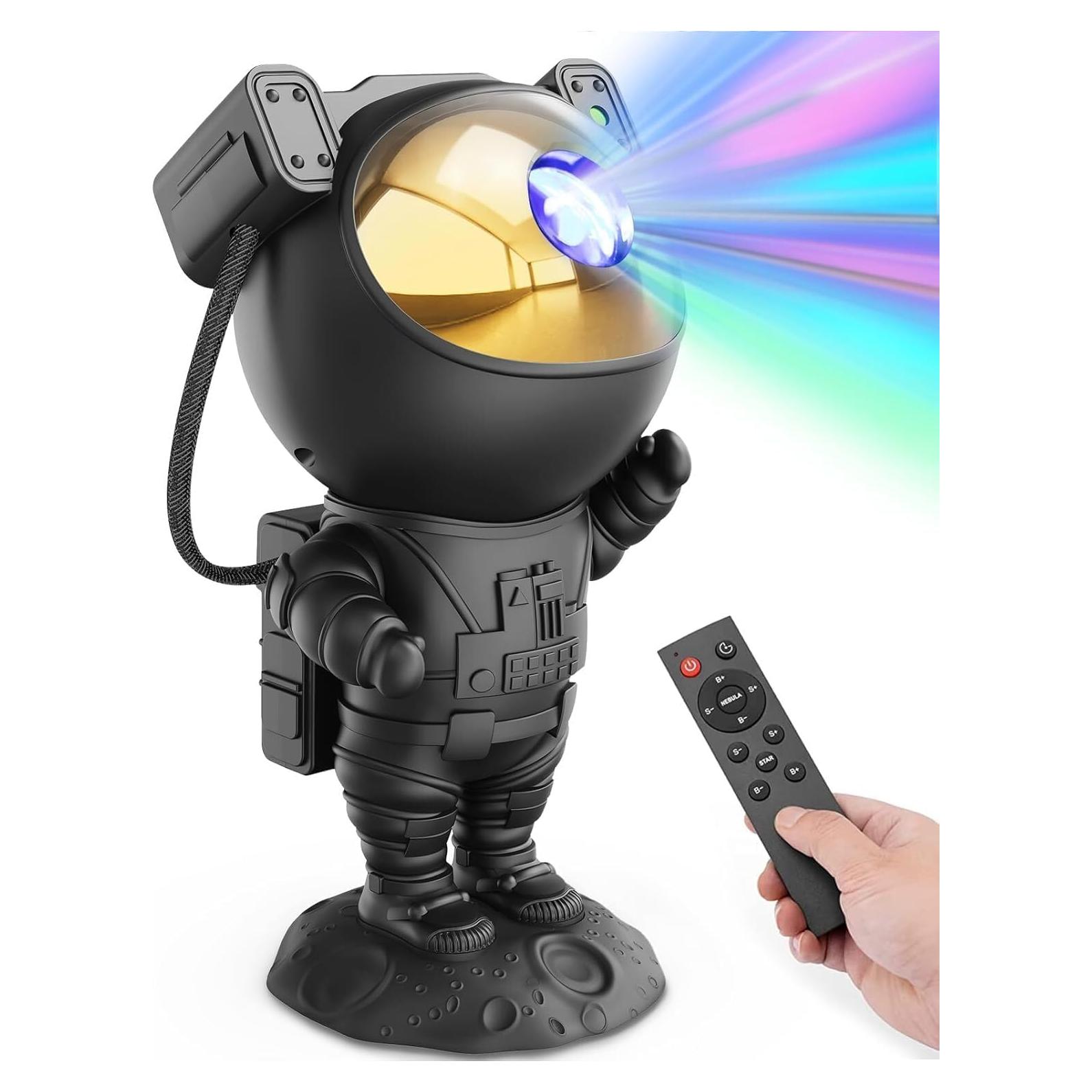 Astronaut Galaxy Projector – 7 Nebula Effects & Twinkling Green Stars, 360° Rotatable Head, Remote & Timer, Space-Themed Night Light for Kids & Adults, Room Decor Gift (Black)