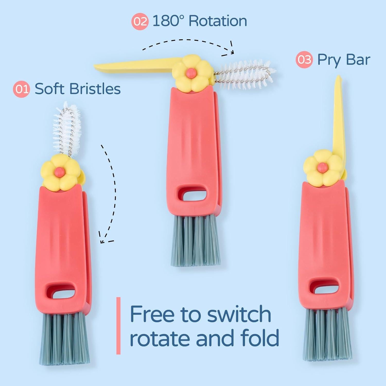 Cepillo de limpieza 3 en 1 Genérico para botellas y tazas - Azul