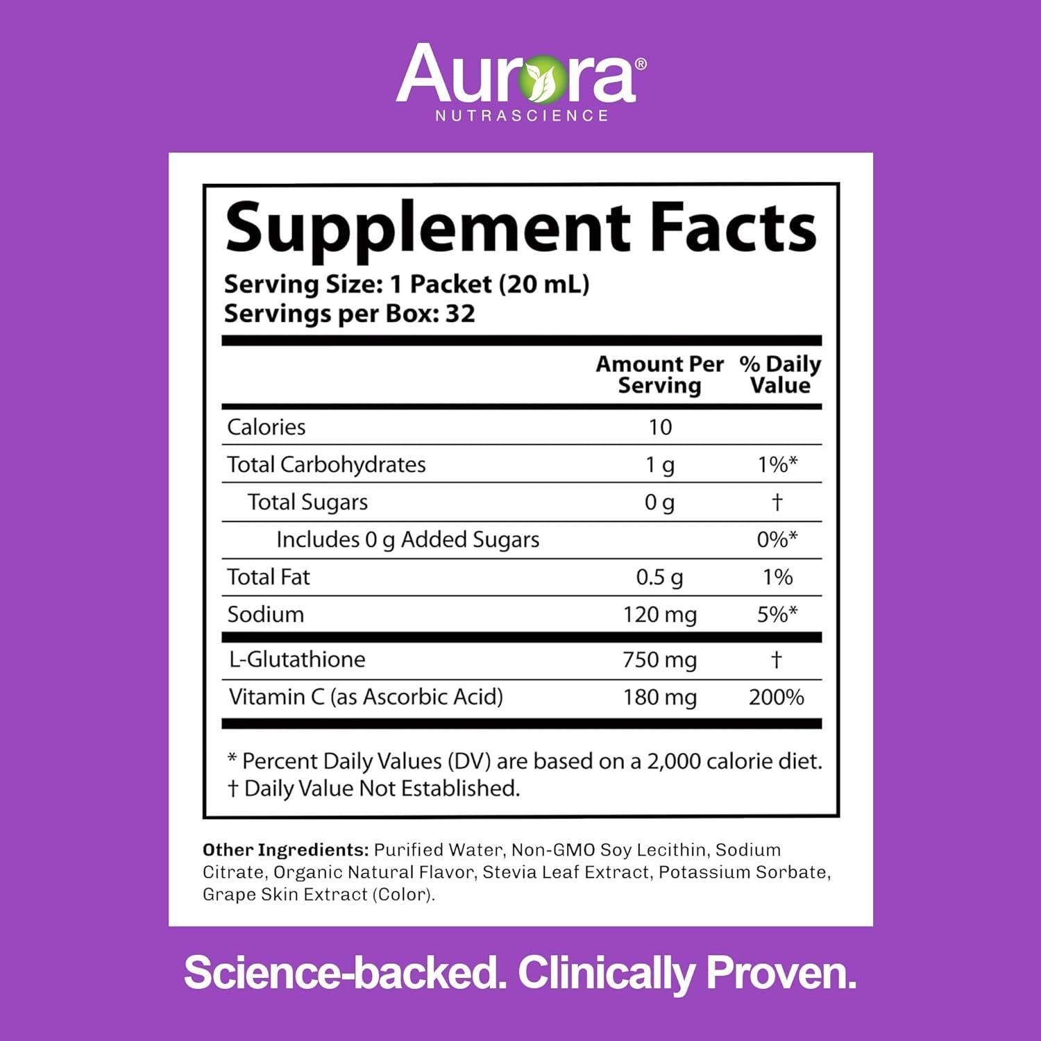 Suplemento Líquido de Glutatión Aurora Nutrascience 750 mg