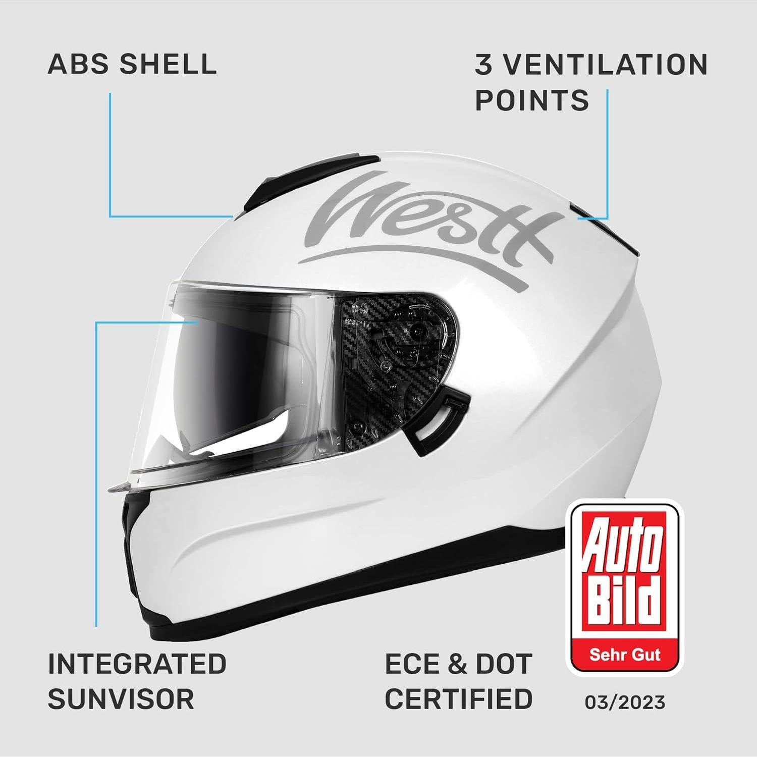 Casco de Motocicleta Westt Storm X Doble Visera Blanco M