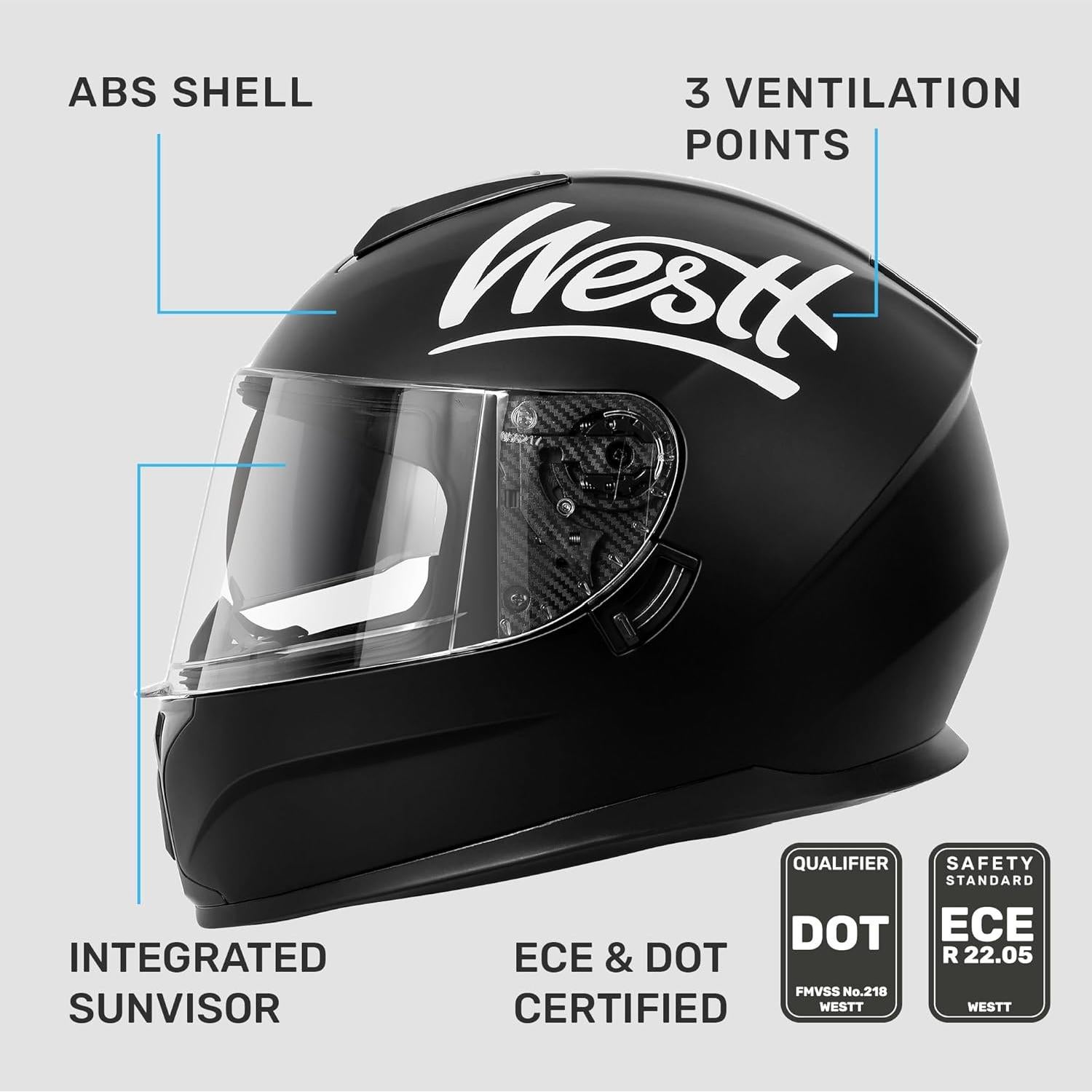 Casco de Motocicleta Westt Storm X Doble Visera Gris Negro