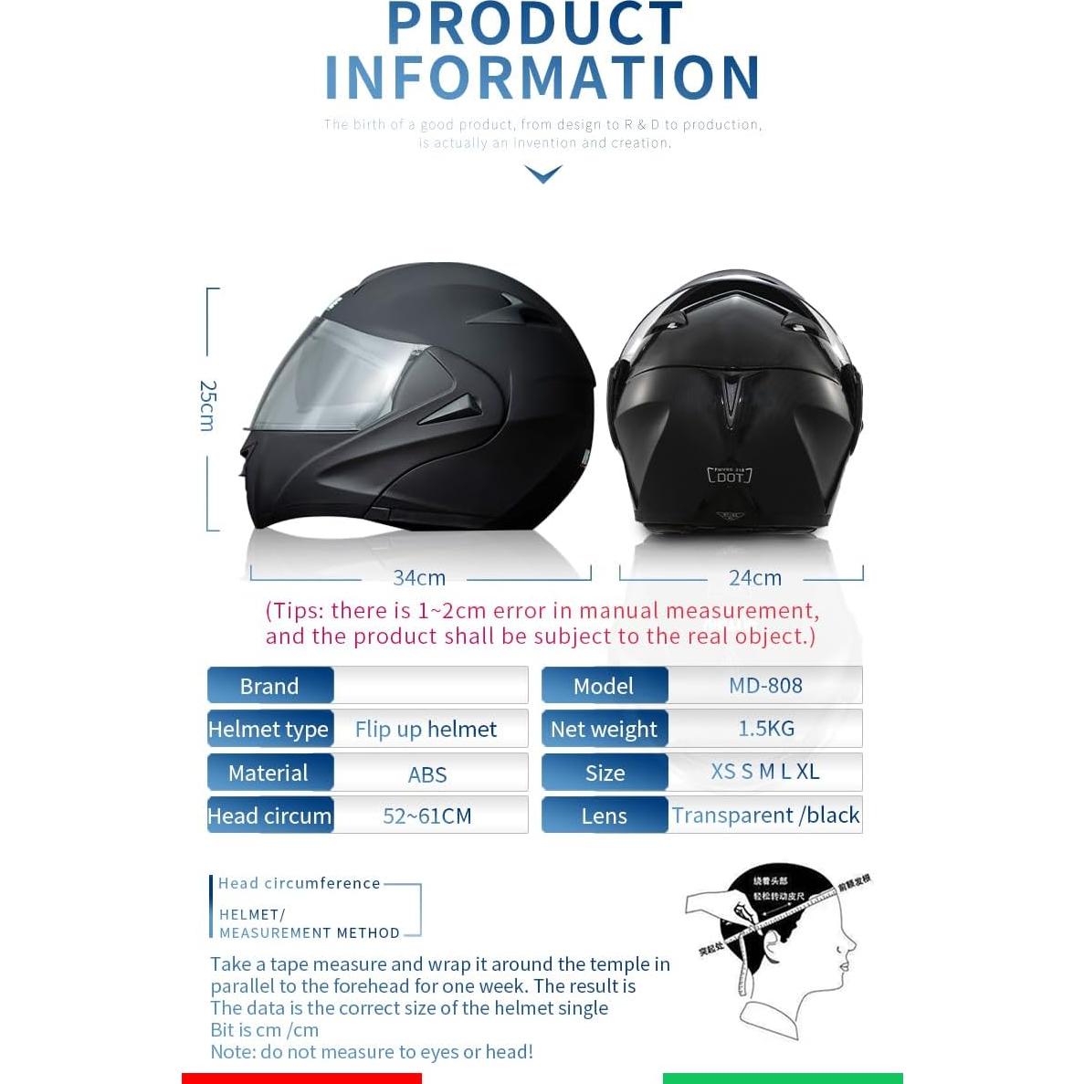Casco de Moto Bluetooth Horudot 808 Doble Visera Negro