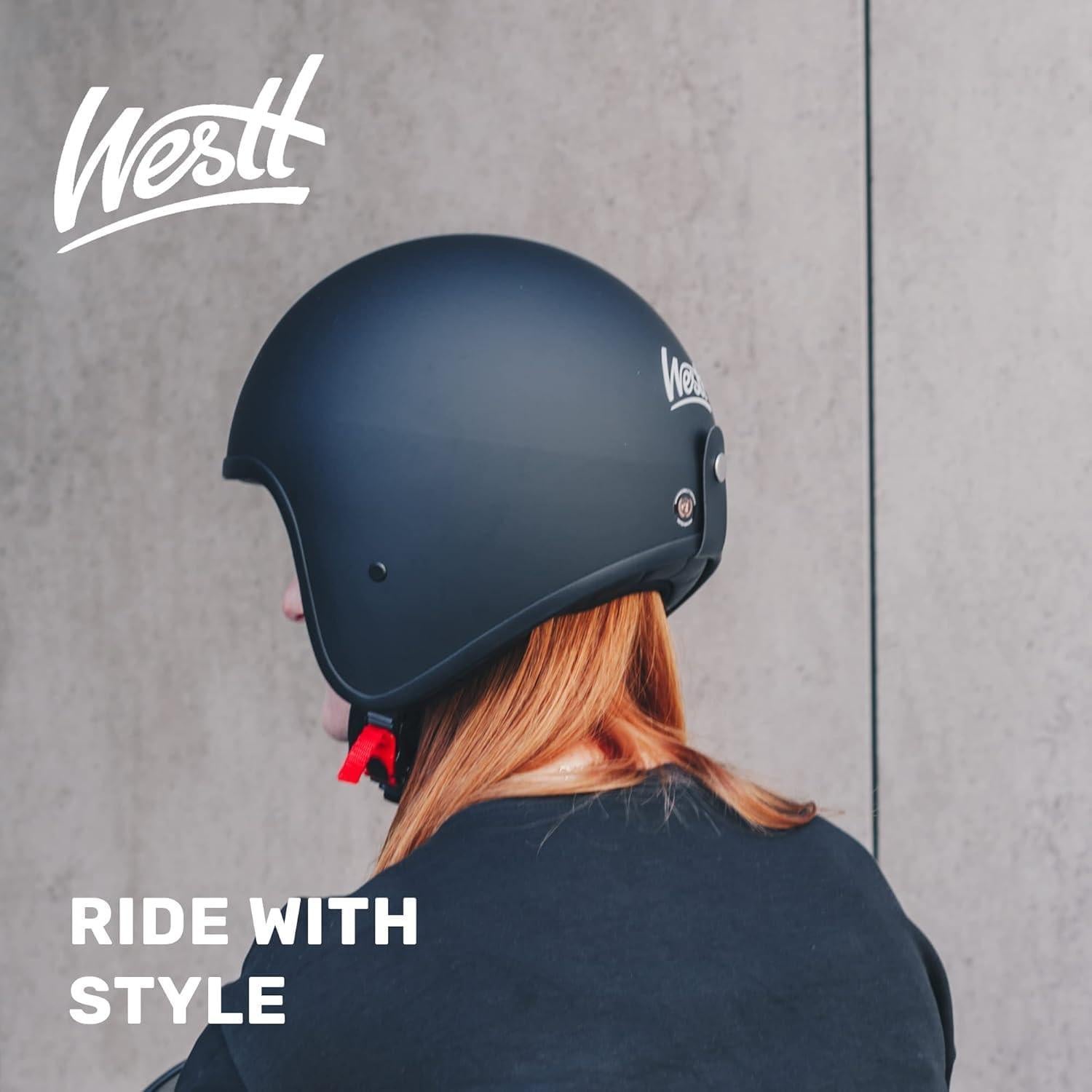 Casco de Moto Abierto Westt Vintage XL Negro Mate 3/4