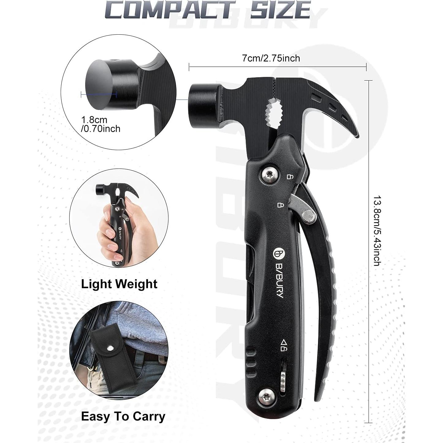 BIBURY Martillo Multiherramienta 12 en 1 Acero Inoxidable