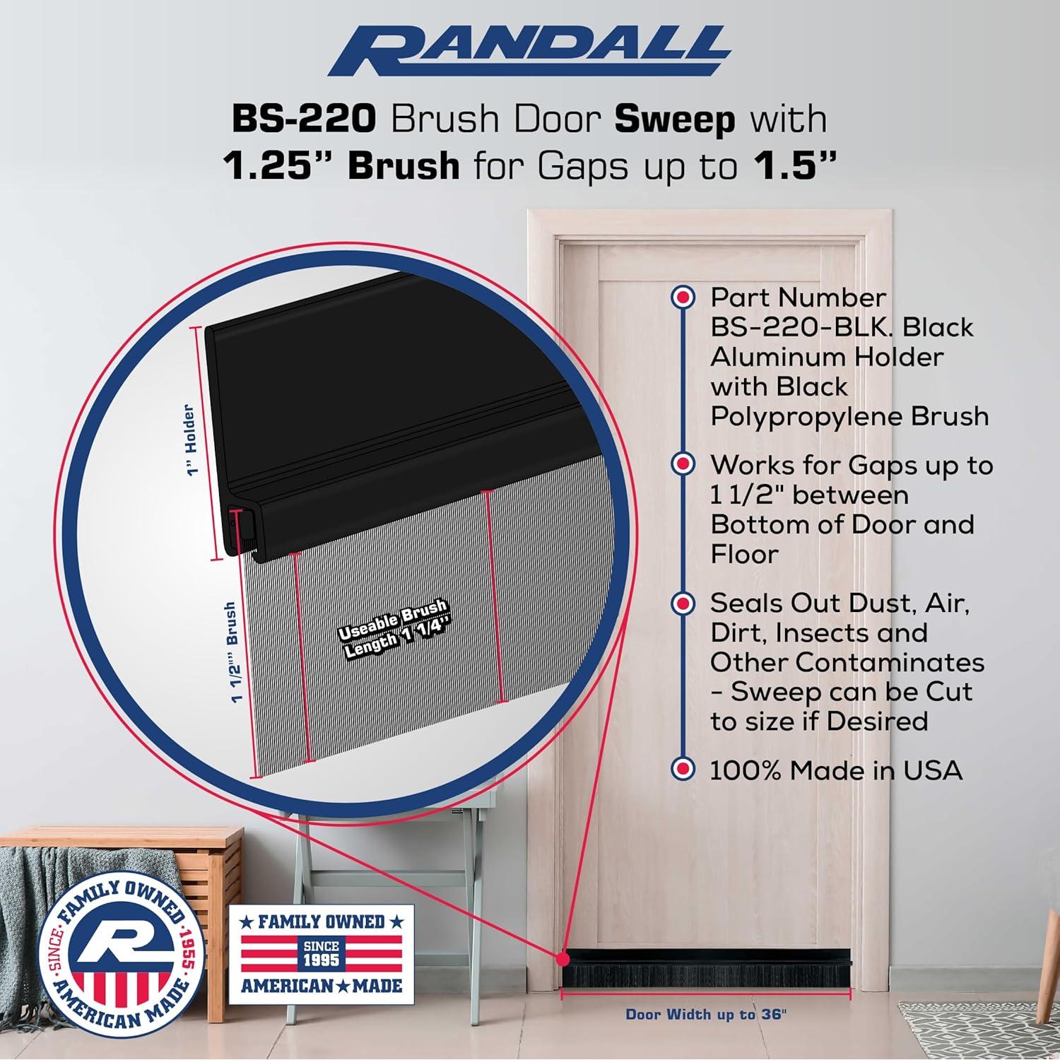 Barrido de puerta adhesivo Randall 3 FT cepillo negro